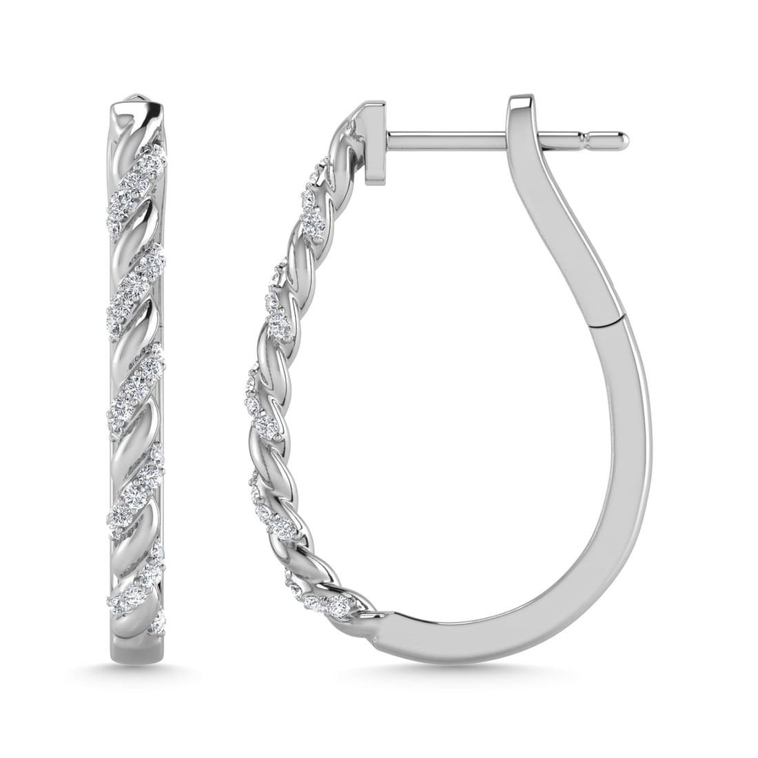 Diamond 3/8 Ct.Tw. Hoop Earrings in 10K White Gold: Diamond 3/8 Ct.Tw. Hoop Earrings in 10K White Gold 10k White Gold Stone Color: G-h Stone Clarity: I1 This item may take 2-5 weeks for shipping. PLEASE NOTE: Framed, Large, or heavy items do not have s