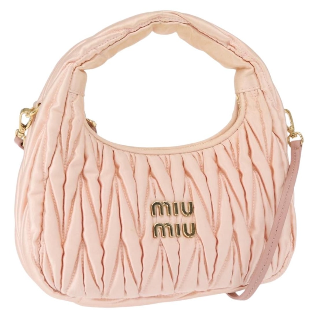 Miu Miu Matelasse 5BC125 Pink Gold Satin Hand Bag Auth Italy: Miu Miu Matelasse 5BC125 Pink Gold Satin Hand Bag Auth Italy This Miu Miu Matelasse Wonder Hand Bag is a luxurious accessory crafted in Italy, showcasing a beautiful satin exterior in a stunning pink 