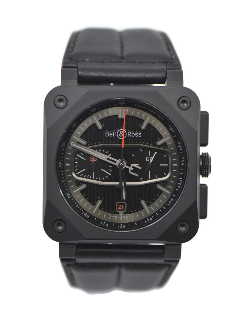 Bell & Ross BR0394 Black Track 42mm Ceramic Automatic Men's Watch with Box: Bell & Ross BR0394 Black Track 42mm Ceramic Automatic Men's Watch with Box This Bell & Ross Black Track Ceramic Watch BR0394 features a 42 mm black ceramic case and a matching black dial with a date i