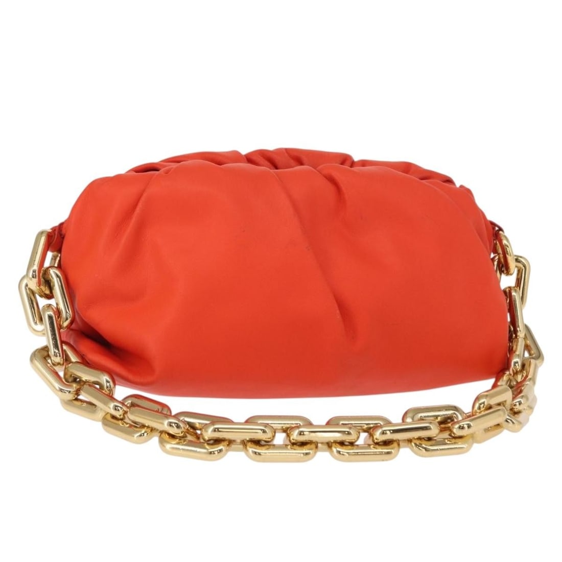 BOTTEGA VENETA Orange Gold Leather Shoulder Bag Auth 146565SAV: BOTTEGA VENETA Orange Gold Leather Shoulder Bag Auth 146565SAV This elegant Bottega Veneta Chain Shoulder Bag is crafted from premium leather in a striking orange and gold color combination. Designed 