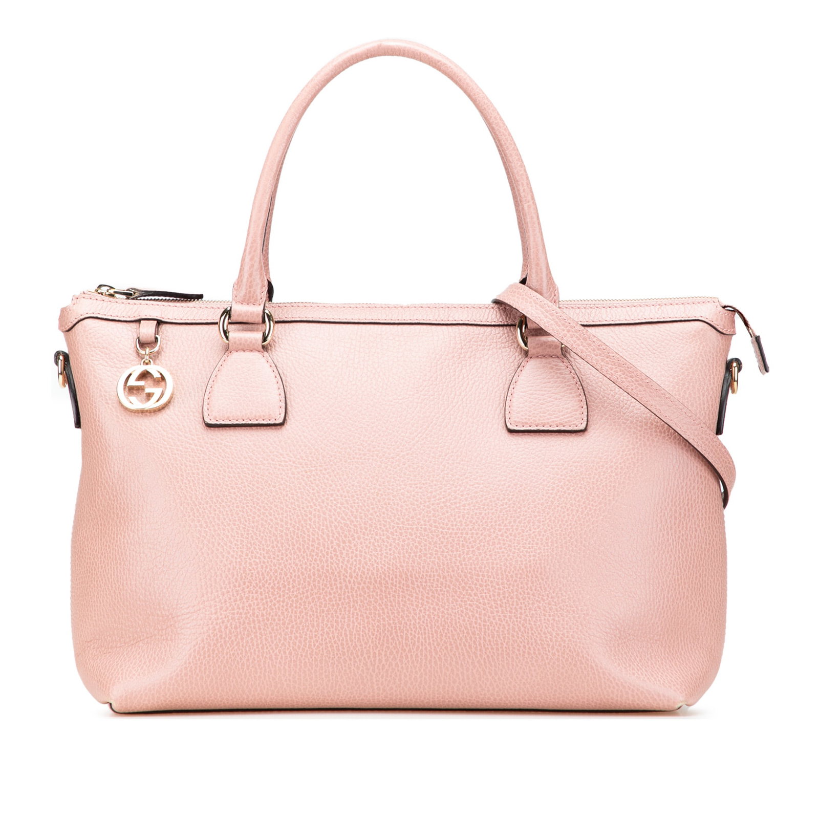 Gucci Dollar Calfskin GG Charm Satchel Pink Leather Bag: Gucci Dollar Calfskin GG Charm Satchel Pink Leather Bag This Gucci Dollar Calfskin GG Charm Satchel is a stylish accessory crafted from high-quality leather. It features a leather body with rolled han