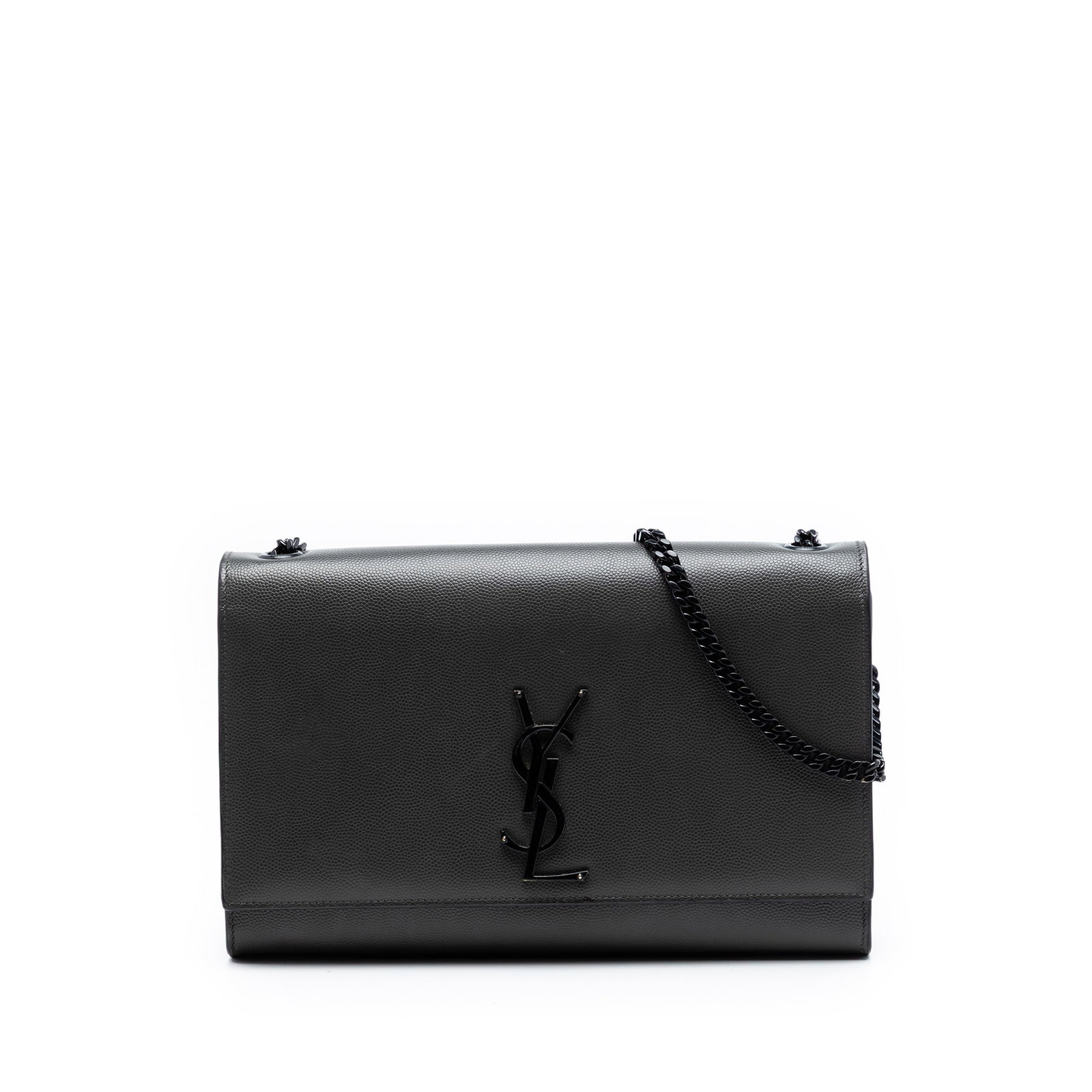 Saint Laurent Kate Monogram Monochrome Gray Leather Crossbody Bag: Saint Laurent Kate Monogram Monochrome Gray Leather Crossbody Bag This Saint Laurent Medium Grain De Poudre Monogram Monochrome Kate Crossbody bag is crafted from gray leather and features a chain lin