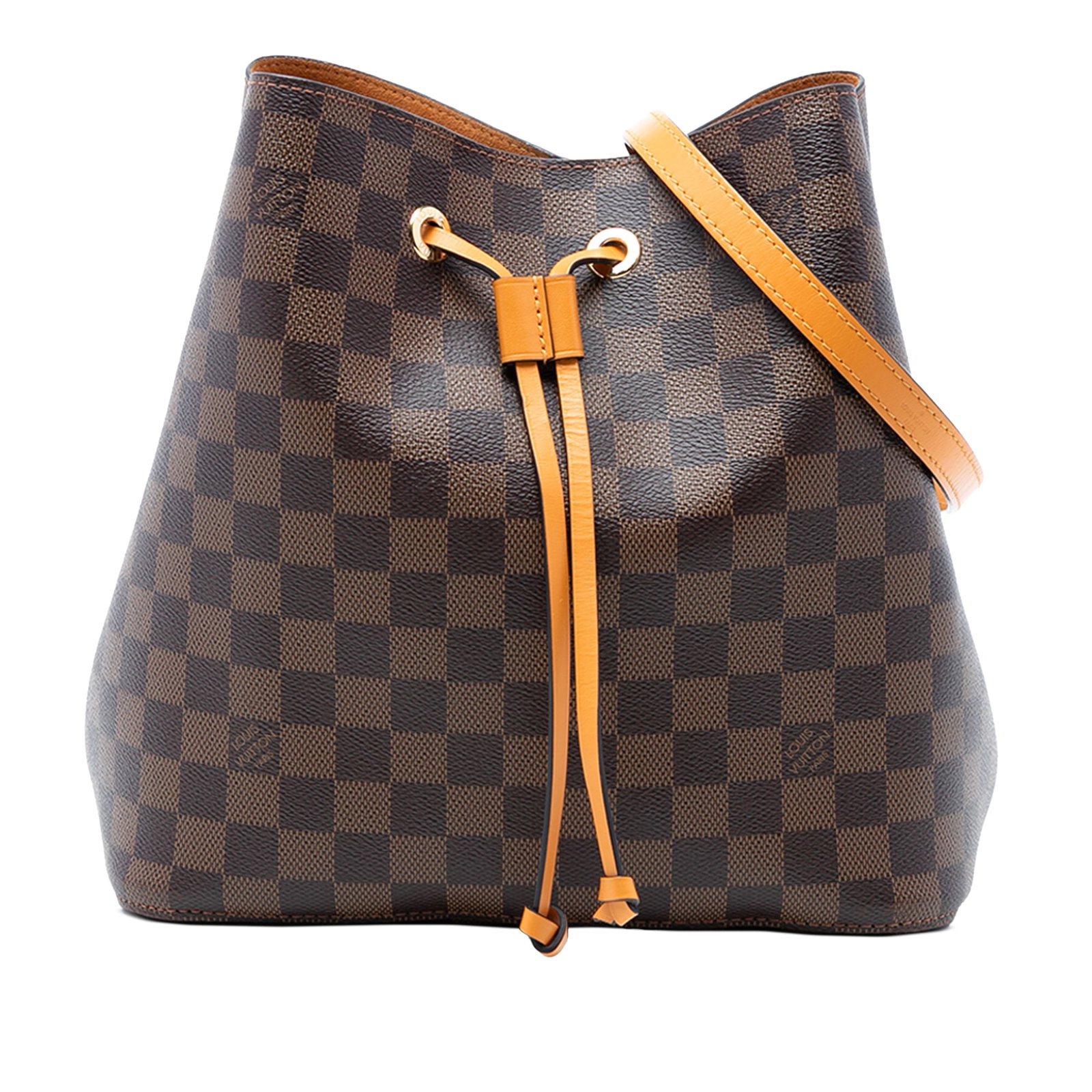Louis Vuitton Neonoe MM Damier Ebene Brown Bucket Bag: Louis Vuitton Neonoe MM Damier Ebene Brown Bucket Bag This Louis Vuitton Damier Ebene Neonoe MM bag features the signature Damier Ebene canvas body, a detachable flat leather strap for versatile carry