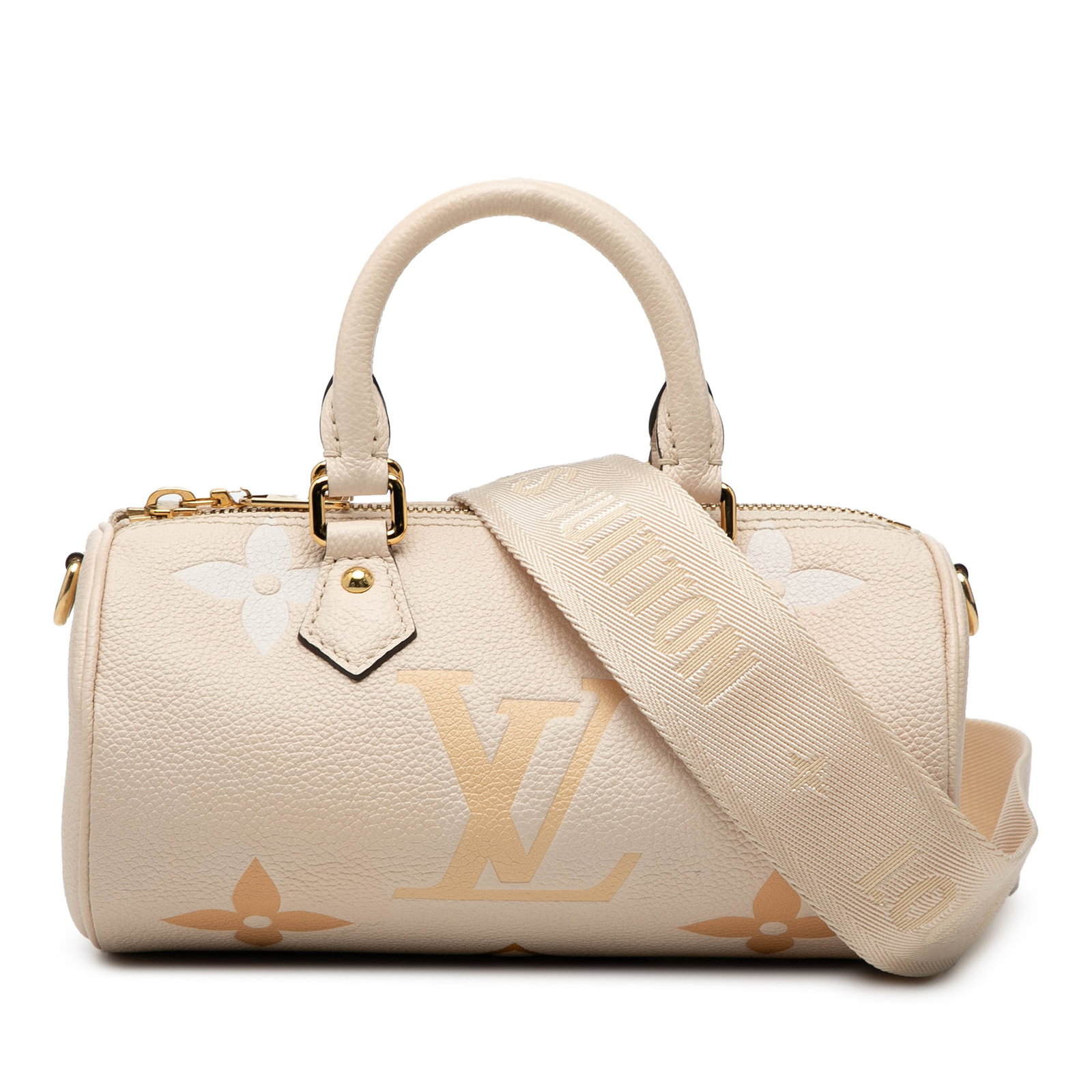 Louis Vuitton Papillon BB Leather Bag Monogram Empreinte Giant Beige: Louis Vuitton Papillon BB Leather Bag Monogram Empreinte Giant Beige The Louis Vuitton Monogram Empreinte Giant By The Pool Papillon BB is crafted from embossed leather and features rolled leather han