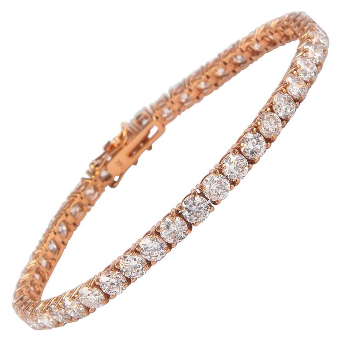 13.04ct Diamond Tennis Bracelet in 14k Rose Gold: 13.04ct Diamond Tennis Bracelet in 14k Rose Gold Experience the elegance of this stunning 13.04 ct Diamond Tennis Bracelet, meticulously crafted in 14k rose gold. This modern piece features 44 round b