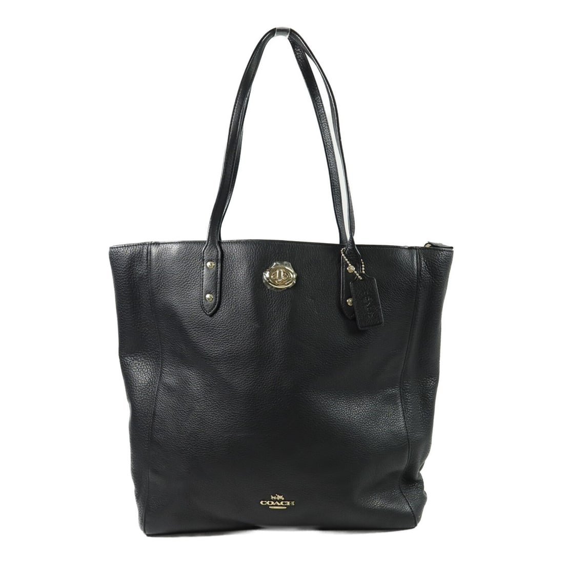 COACH Black Calfskin Tote Bag GHW: COACH Black Calfskin Tote Bag GHW This COACH tote bag features a classic design crafted from black calfskin leather. Designed for women, it offers ample space for your essentials and showcases a sophi