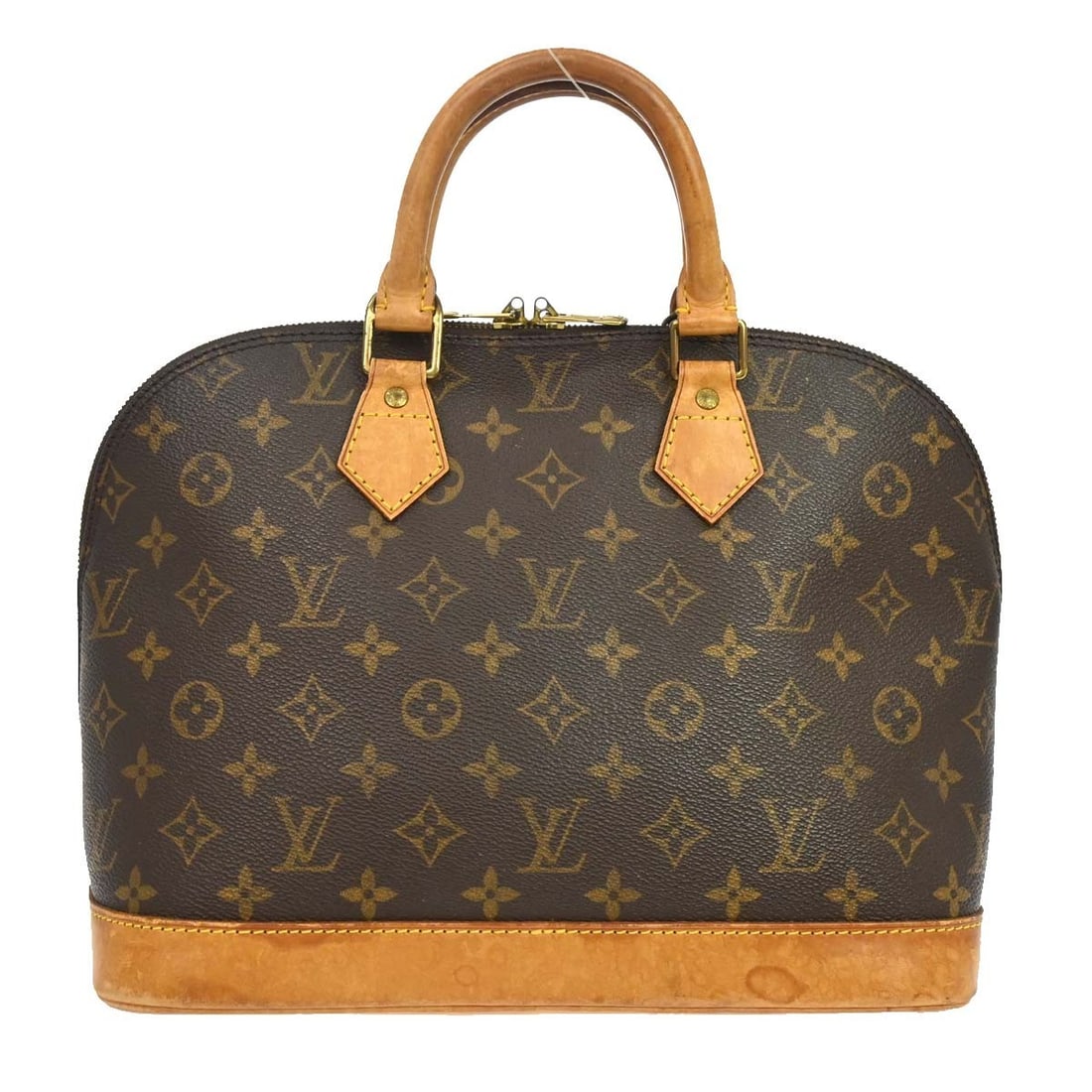 Louis Vuitton Alma Monogram Canvas Zip Handbag: Louis Vuitton Alma Monogram Canvas Zip Handbag This Louis Vuitton Alma handbag features the iconic Monogram canvas design with beige double handles and a zip closure. The medium-sized bag has a classi