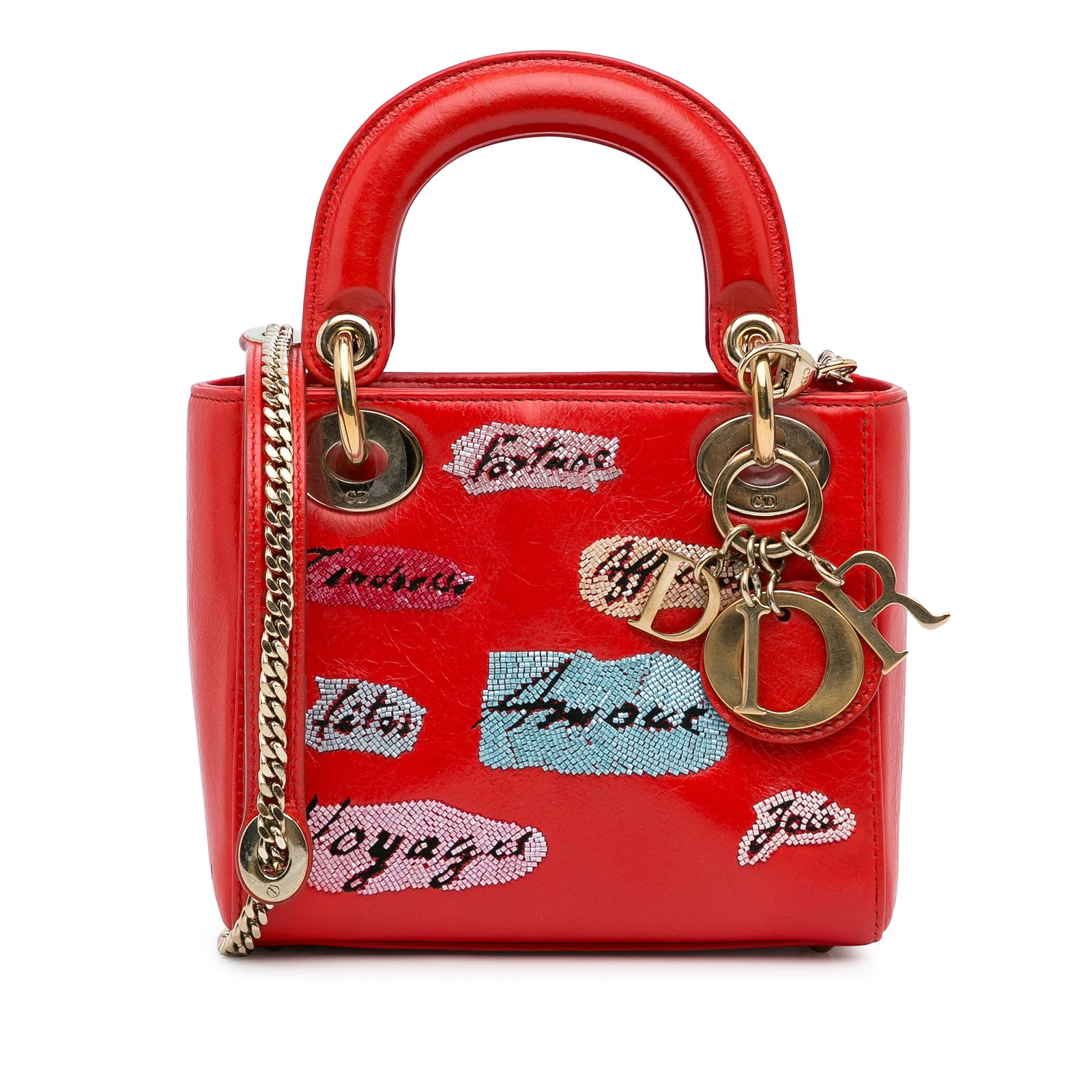 Dior Mini Calfskin Sequin Lady Dior Red Handbag (1 of 10)