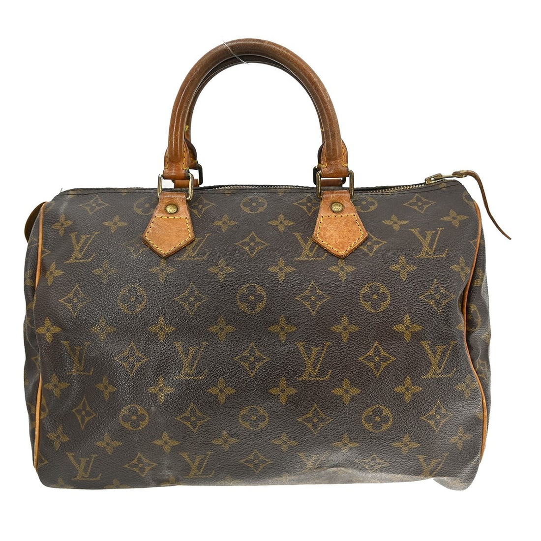 Louis Vuitton Speedy 30 Monogram Canvas Satchel Handbag: Louis Vuitton Speedy 30 Monogram Canvas Satchel Handbag This Louis Vuitton Speedy 30 handbag features the iconic monogram canvas with beige double leather handles and a zip closure. Designed in a satc