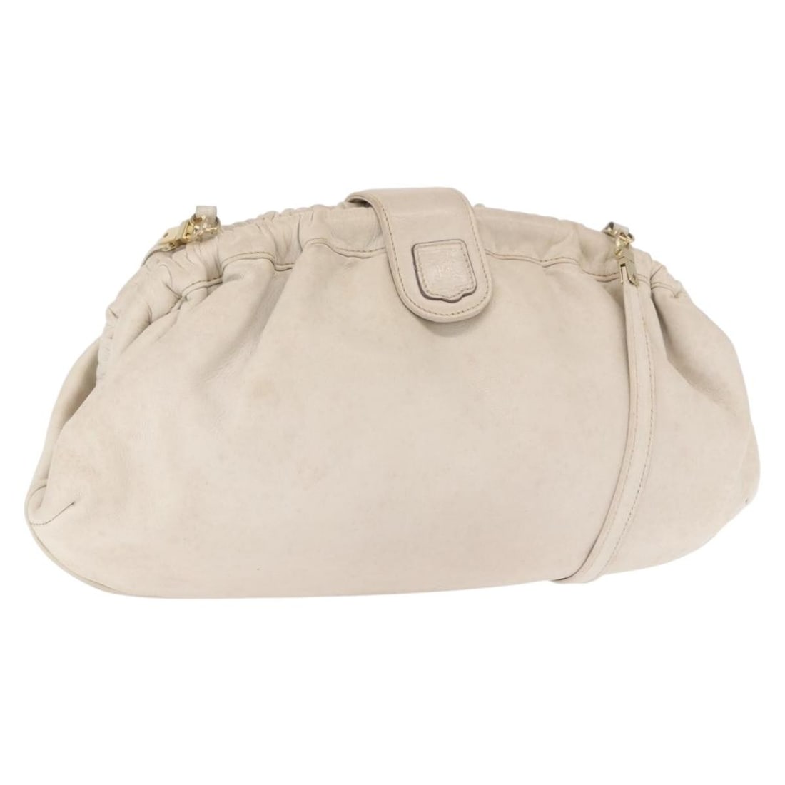 Celine Leather Shoulder Bag White and Gold Accents 162034: Celine Leather Shoulder Bag White and Gold Accents 162034 This CELINE shoulder bag features a white and gold leather exterior and is crafted in Italy. The bag has a shoulder strap with an approximate 