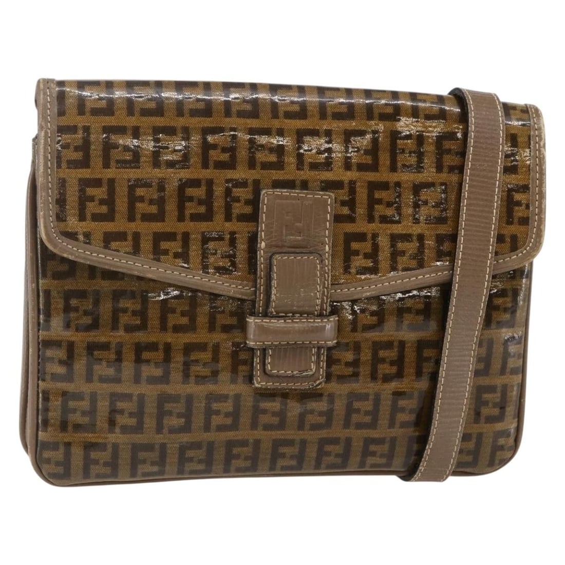 FENDI Zucchino Beige Coated Canvas Shoulder Bag Made in Italy (1 of 18)