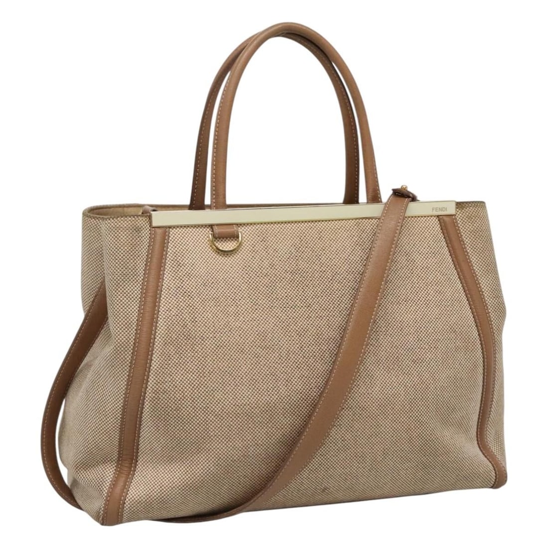Fendi To Joule Beige Gold Canvas 2way Women's Handbag Italy: Fendi To Joule Beige Gold Canvas 2way Women's Handbag Italy This FENDI To Joule 2-way hand bag is crafted from canvas in gold and beige tones. Designed for women, it features both top handles and a sh