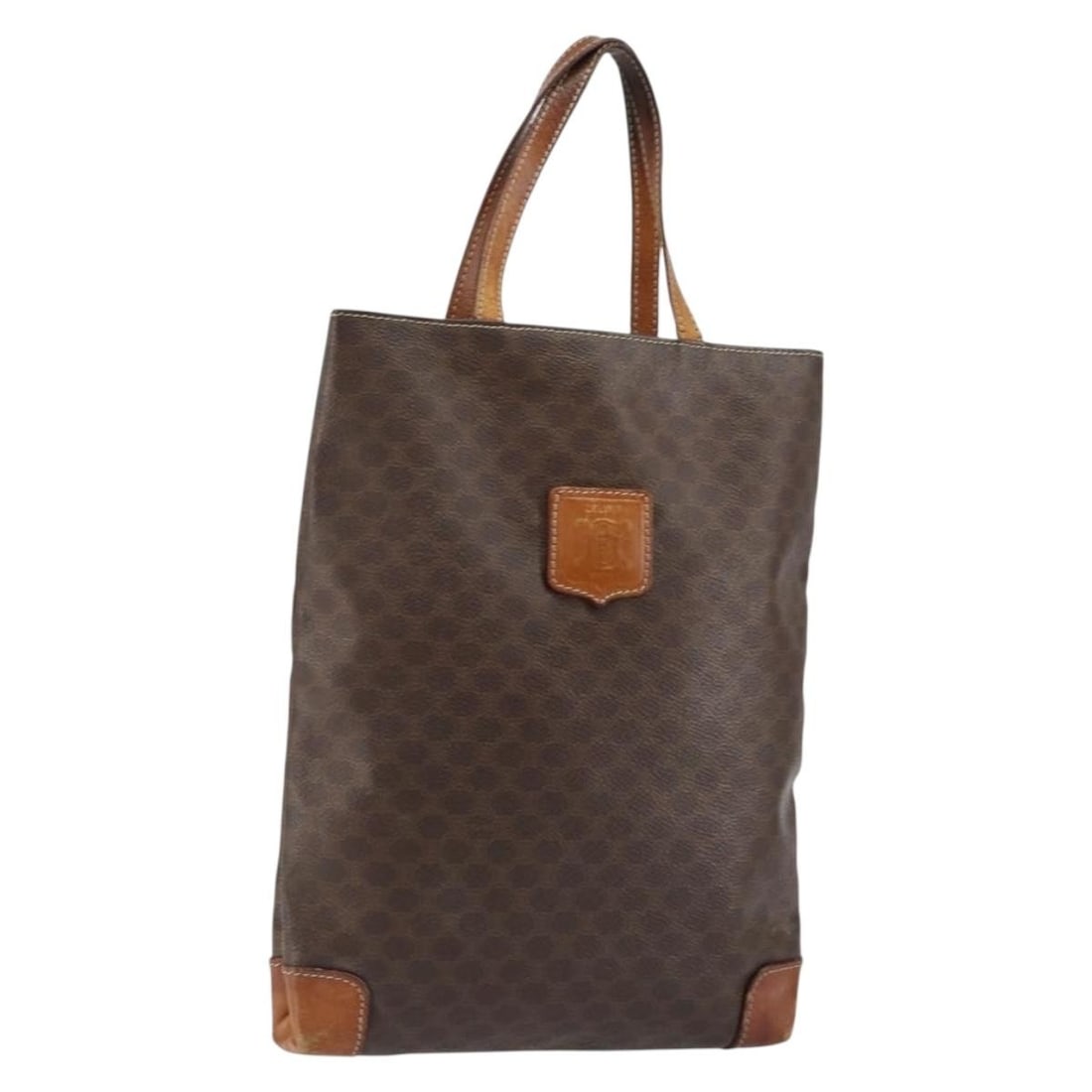 CELINE Brown Macadam Canvas Tote Bag PVC Auth Italy: CELINE Brown Macadam Canvas Tote Bag PVC Auth Italy Introducing the CELINE Macadam Canvas Tote Bag, a stylish accessory crafted from durable PVC leather in a rich brown hue. This tote bag measures app