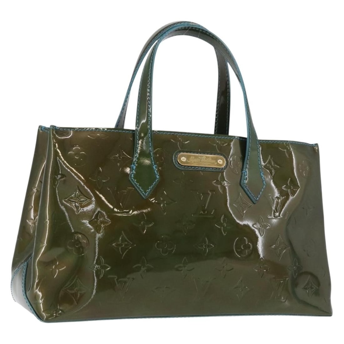Louis Vuitton Wilshire PM Blue Lagon Patent Leather Handbag: Louis Vuitton Wilshire PM Blue Lagon Patent Leather Handbag This Louis Vuitton Wilshire PM handbag features the Monogram Vernis patent leather in Blue Lagon. Designed for women, it offers a compact si