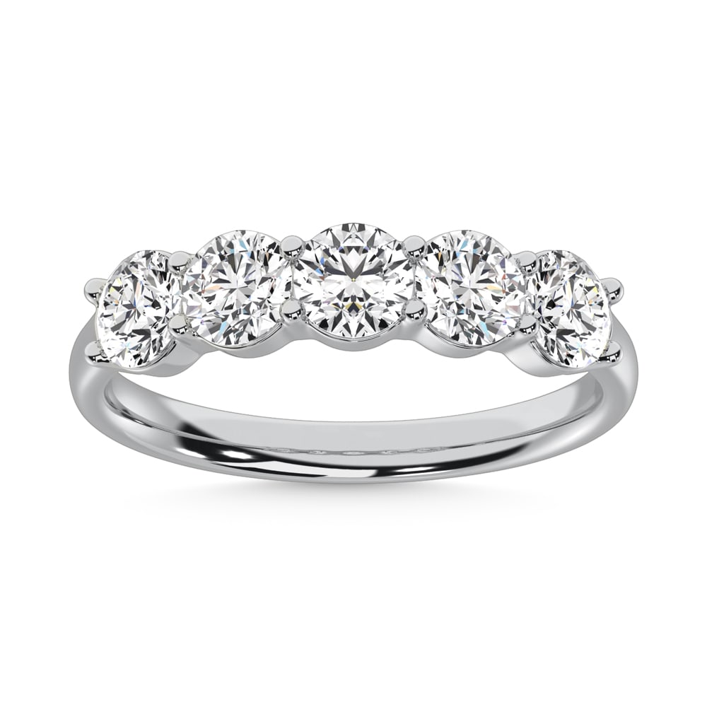 14K White Gold Lab Grown Diamond 1 1/2 Ct.Tw. 5 Stone Ladies Band: 14K White Gold Lab Grown Diamond 1 1/2 Ct.Tw. 5 Stone Ladies Band Designed to perfection, this 14K White Gold Ladies Band, with 1 1/2 Ct.Tw. of Lab Grown Diamonds, captures both luxury and charm. The 