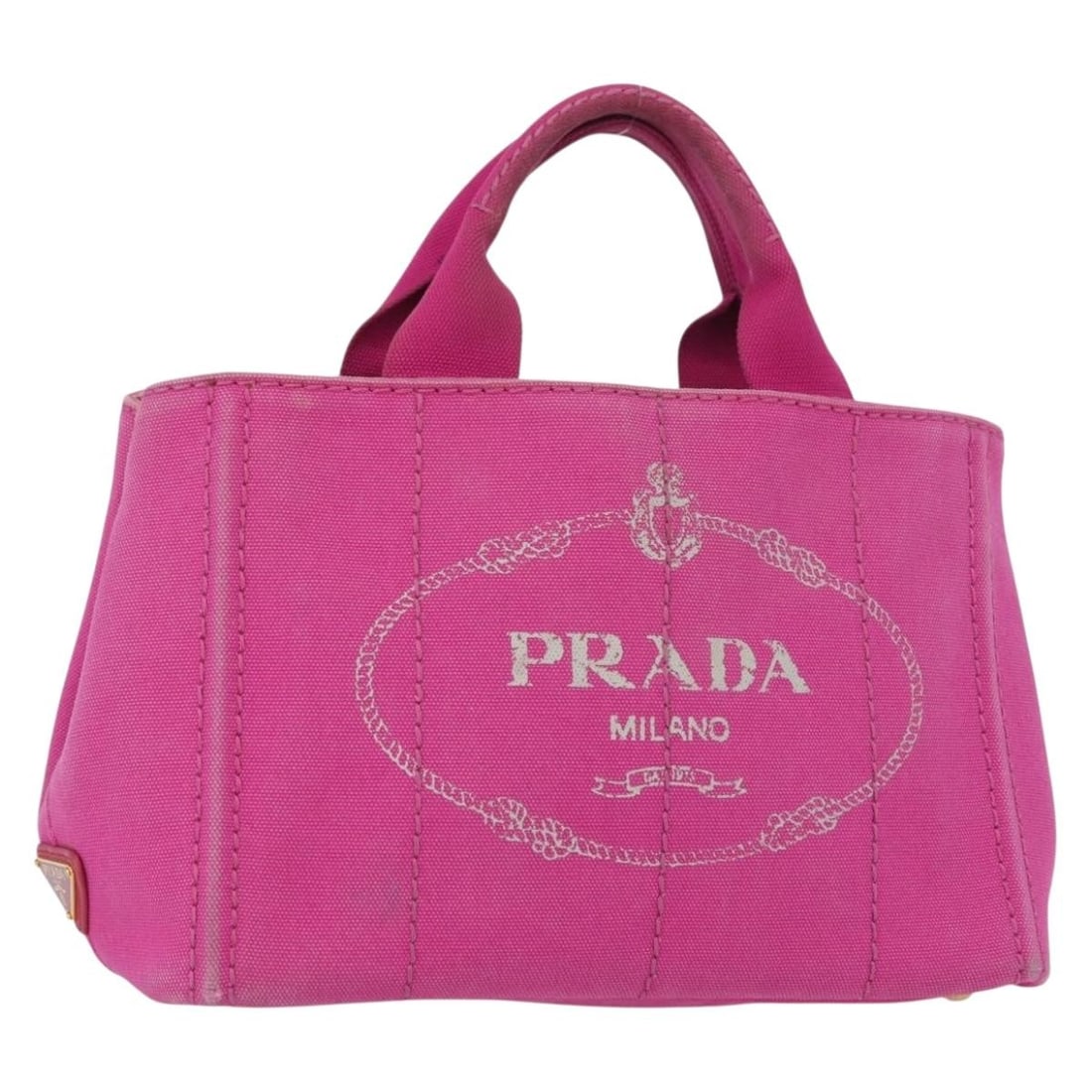 Pink Canvas Canapa Tote Bag by Prada for Women: Pink Canvas Canapa Tote Bag by Prada for Women This Prada Canapa Tote features a pink canvas exterior and is designed for female use. It offers a spacious interior with practical organization. Notable