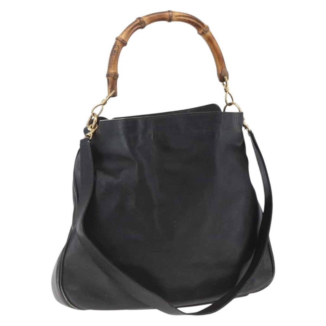 Gucci Black Leather Bamboo Shoulder Bag with Gold Hardware 2 Way Italy (1 of 18)