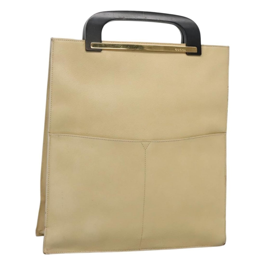 Gucci Beige and Gold Leather Women's Handbag Italy: Gucci Beige and Gold Leather Women's Handbag Italy This women's Gucci handbag is crafted from beige and gold leather and features a structured silhouette. The bag shows signs of heavy use, including s