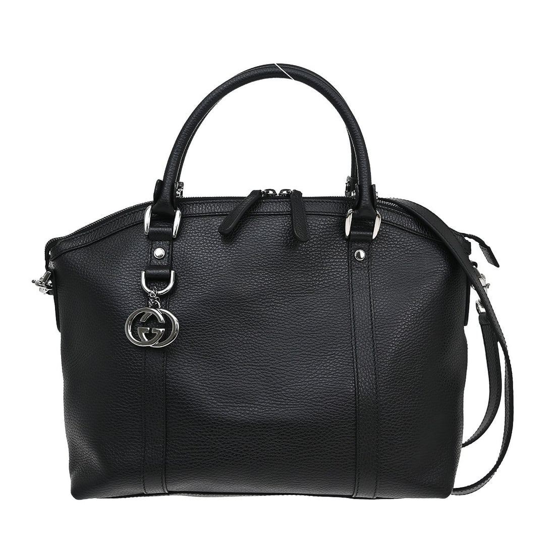 Gucci GG Black Canvas Leather Top Handle Bag: Gucci GG Black Canvas Leather Top Handle Bag This vintage Gucci 2-way handbag features the iconic GG pattern in black canvas leather with leather handles and straps. Designed for versatility, it can b