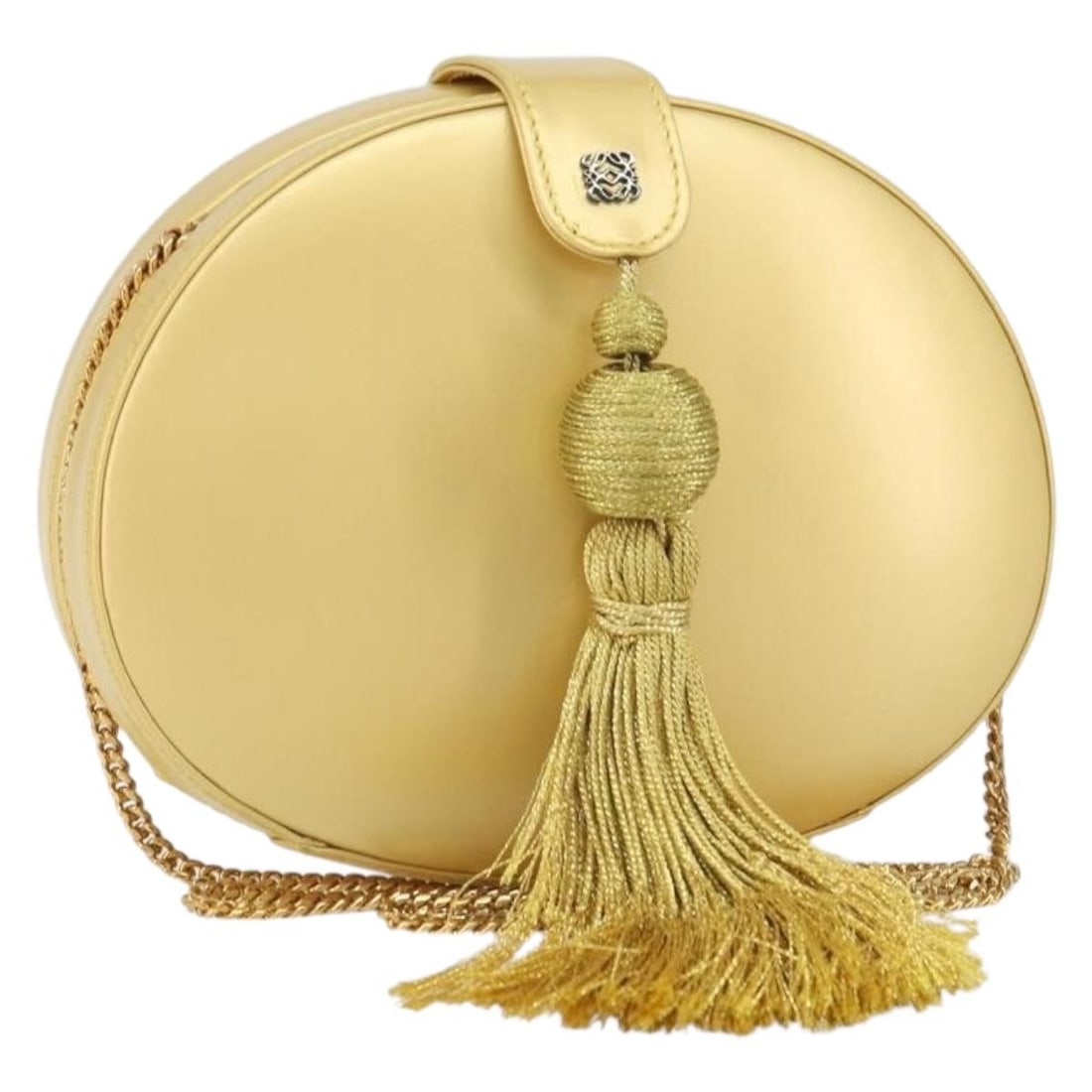 LOEWE yellow gold leather shoulder bag Spain 18.1 inch strap: LOEWE yellow gold leather shoulder bag Spain 18.1 inch strap This LOEWE chain shoulder bag features a yellow and gold leather exterior with a structured silhouette. Designed for women, it is made in S