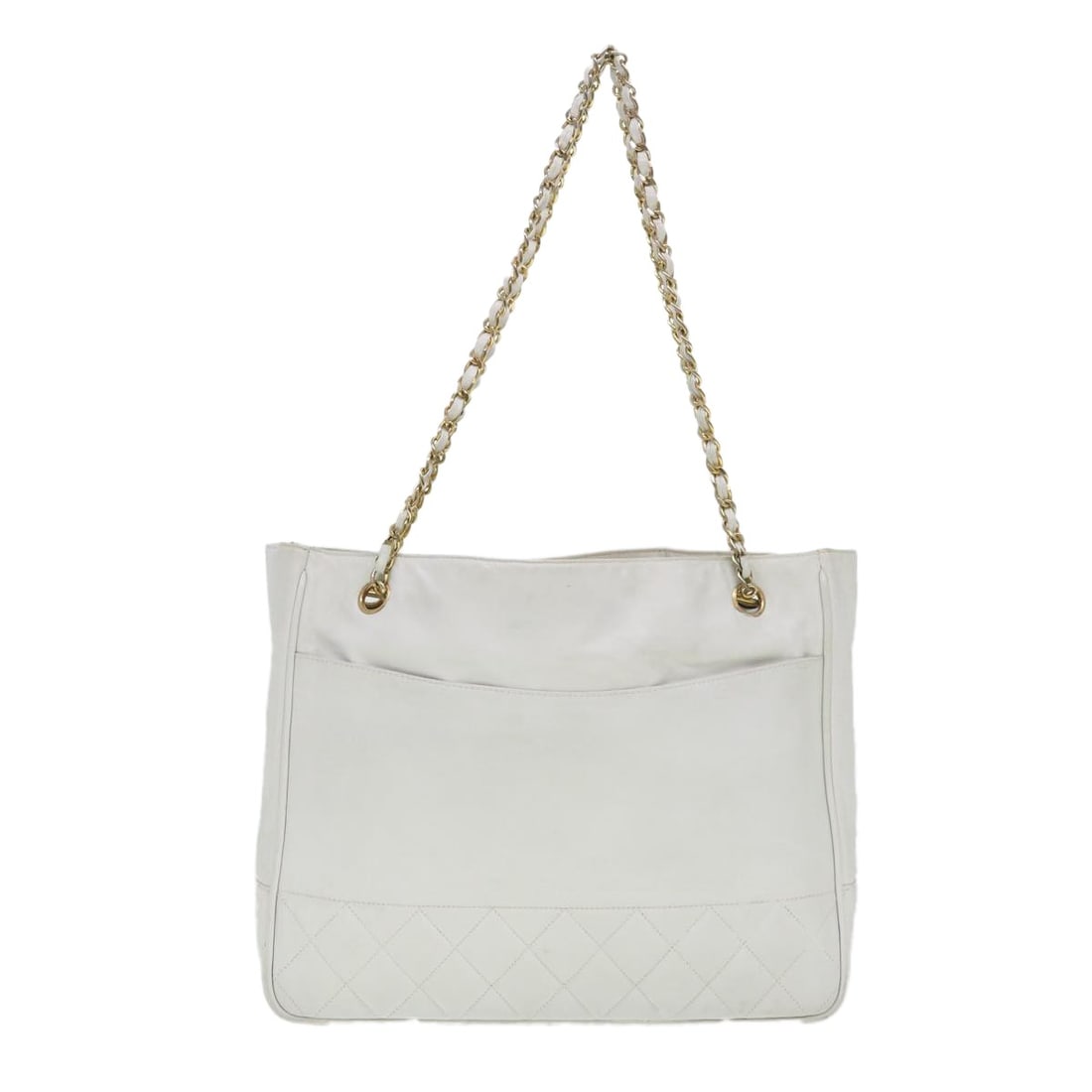 Chanel Vintage White Leather Tote 30cm x 23cm x 6cm: Chanel Vintage White Leather Tote 30cm x 23cm x 6cm This Chanel Vintage Shopping Tote is crafted from white leather and features a classic design with a spacious interior. Made in Italy, the tote is d