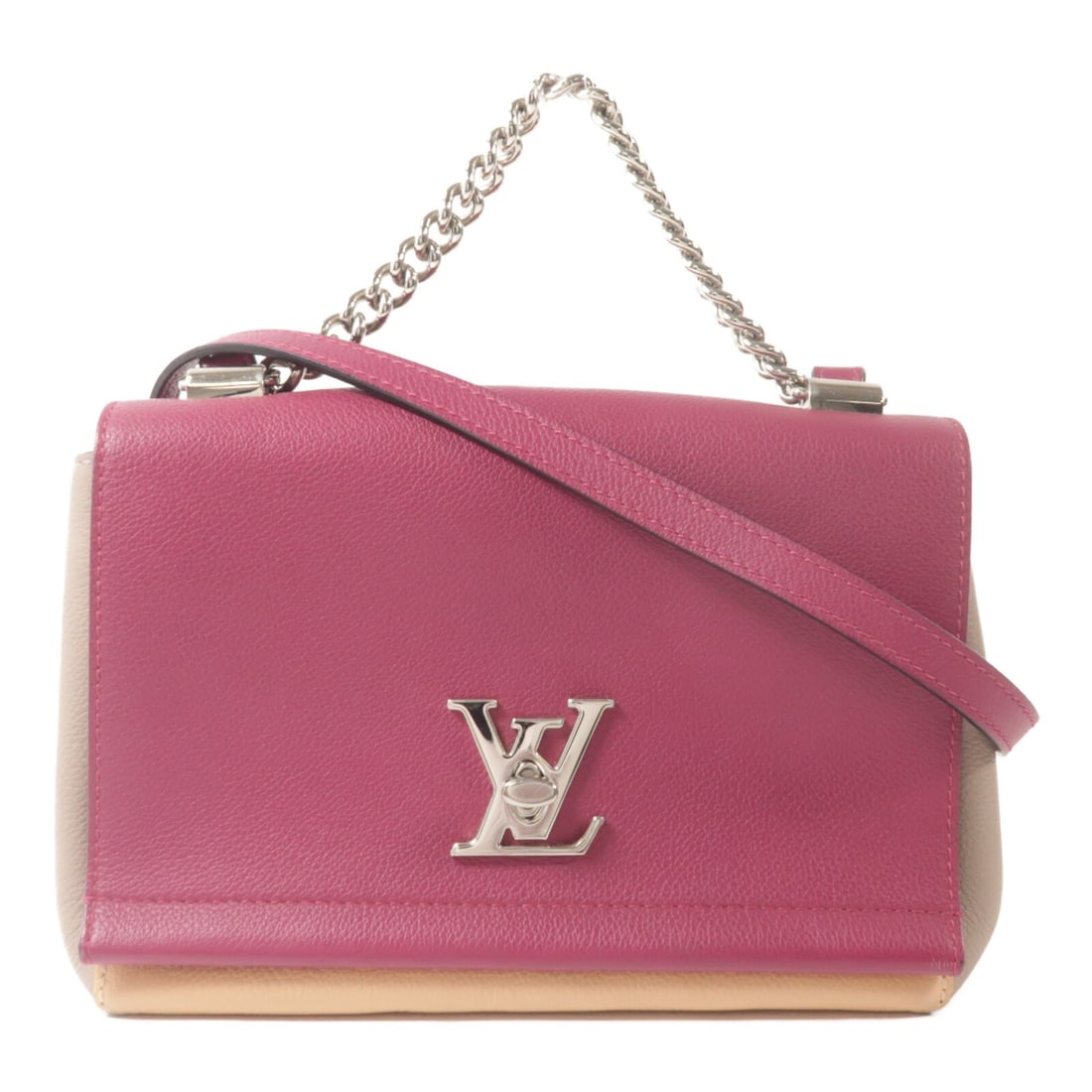 Louis Vuitton Lockme II BB Pink Calfskin 2 Way Shoulder Bag M54792: Louis Vuitton Lockme II BB Pink Calfskin 2 Way Shoulder Bag M54792 This Louis Vuitton Lockme II BB 2-way bag is crafted from calfskin leather in a pink color with brown accents. Designed for versatili