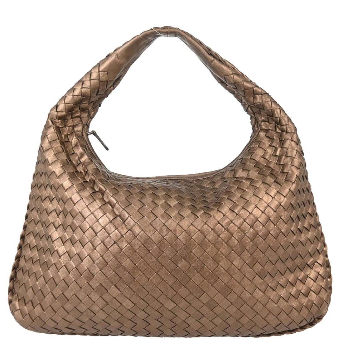 Bottega Veneta Metallic Leather Intrecciato Bag: Bottega Veneta Metallic Leather Intrecciato Bag This Bottega Veneta Intrecciato handbag features the brand's signature woven leather design in a metallic finish. Crafted from high-quality leather, it 