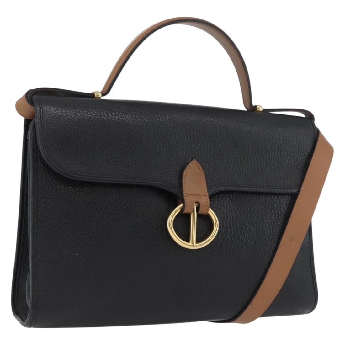 Black Leather Shoulder Purse by Christian Dior with Gold Accents: Black Leather Shoulder Purse by Christian Dior with Gold Accents This Christian Dior shoulder bag features black leather with gold-tone accents, designed for women. Crafted in France, the bag has a st