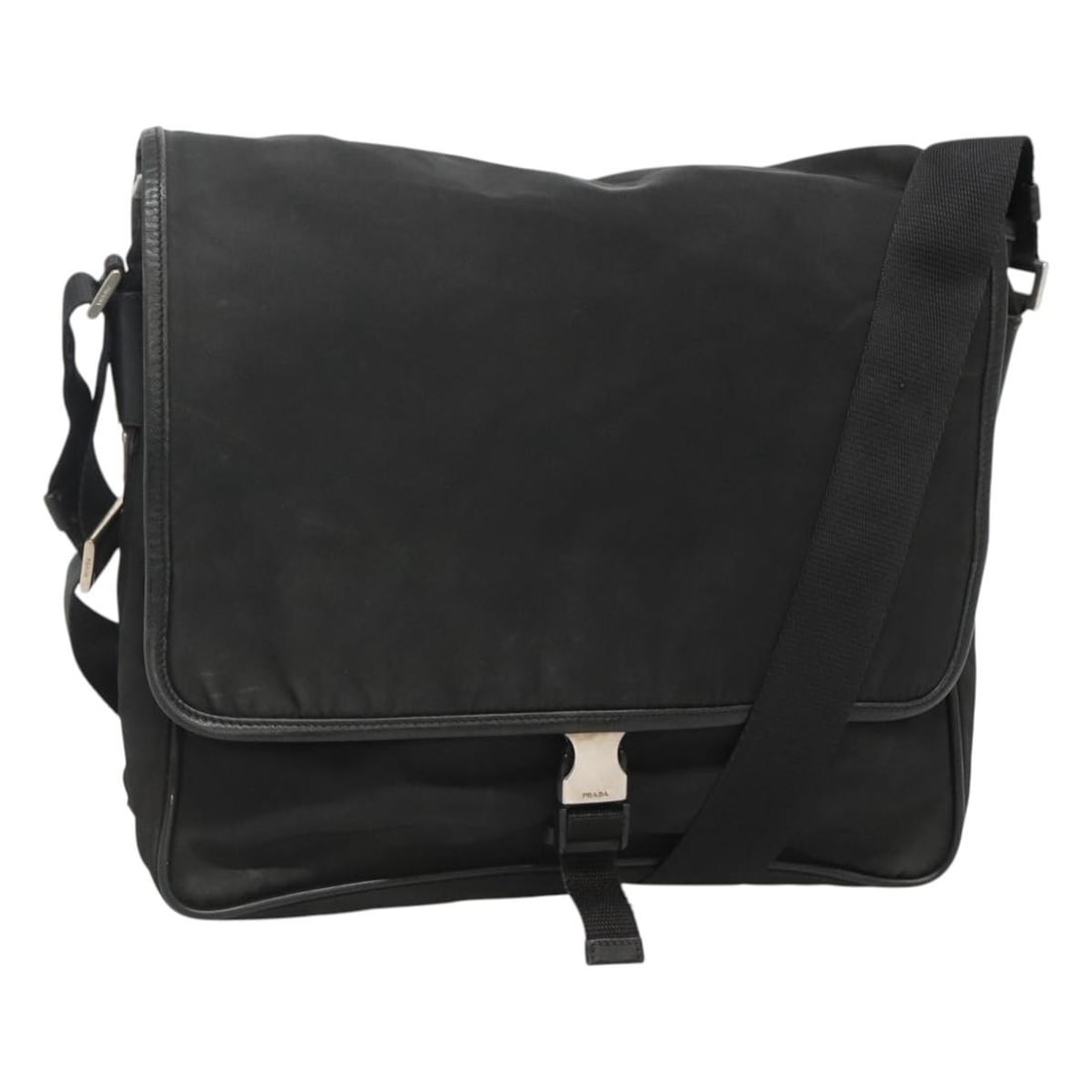 Prada Black Nylon Womens Shoulder Handbag Silver Tone Hardware Italy: Prada Black Nylon Womens Shoulder Handbag Silver Tone Hardware Italy This PRADA shoulder bag is crafted from black nylon with silver accents. Designed for women, the bag features a spacious main compa