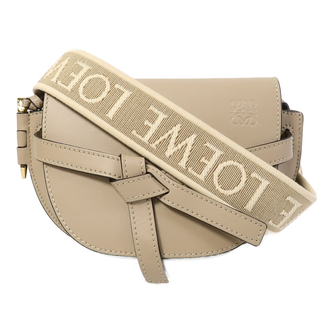 LOEWE Mini Gate Dual Shoulder Bag Beige Calfskin Leather GHW: LOEWE Mini Gate Dual Shoulder Bag Beige Calfskin Leather GHW This LOEWE Mini Gate Dual shoulder bag is crafted from high-quality beige calfskin leather and features gold-tone hardware. Designed for wo