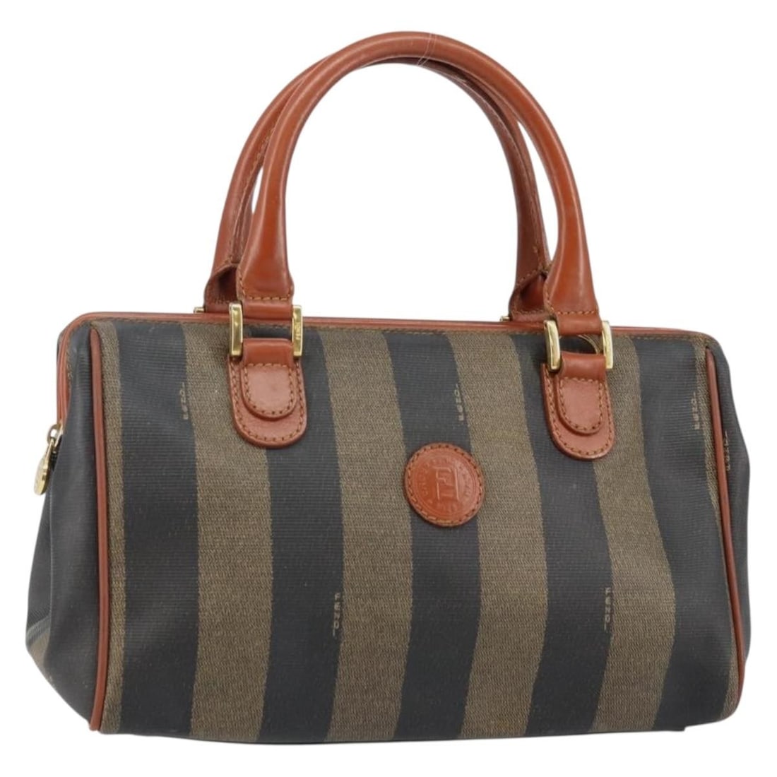 Fendi Pecan Canvas Hand Bag PVC Black Brown Made in Italy: Fendi Pecan Canvas Hand Bag PVC Black Brown Made in Italy This authentic Fendi Pecan Canvas Hand Bag showcases a stylish combination of black and brown PVC leather with Pequin canvas. Measuring approx