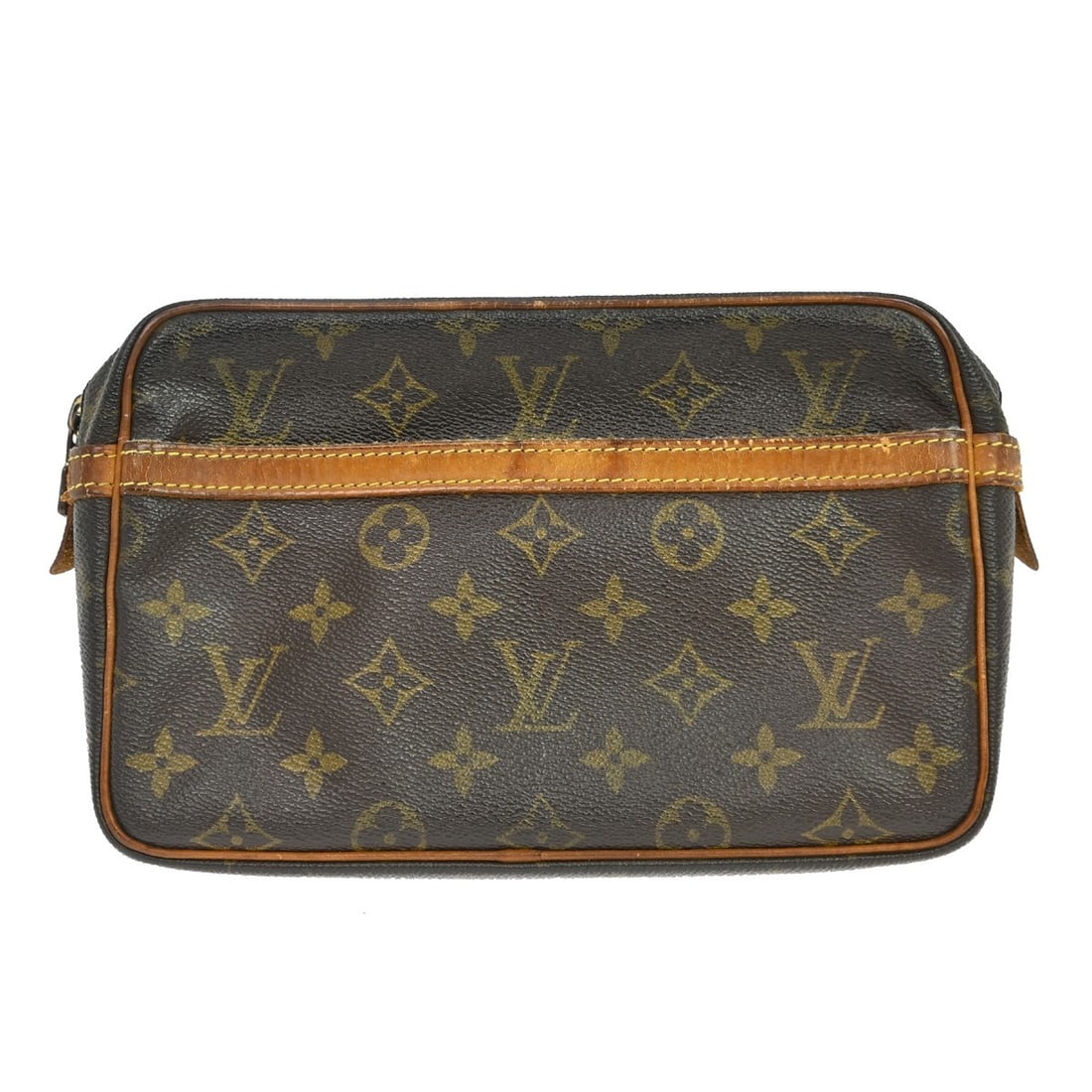 Louis Vuitton Monogram Compiegne 23 Clutch Bag: Louis Vuitton Monogram Compiegne 23 Clutch Bag This is a vintage Louis Vuitton Compiegne 23 clutch bag featuring the iconic Monogram canvas with brown leather accents. The bag has a medium size and a 