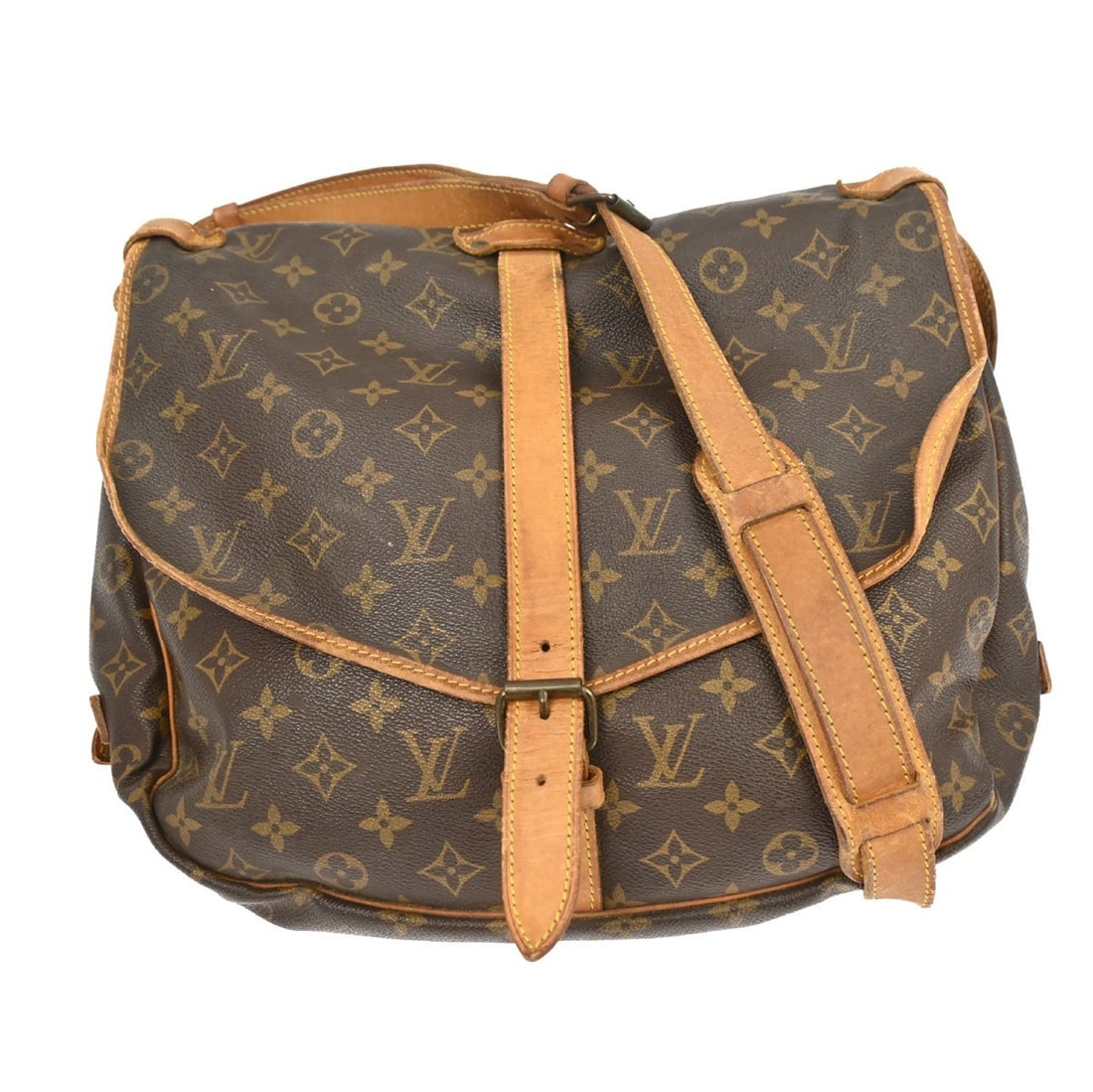 Louis Vuitton Saumur 35 Monogram Crossbody Shoulder Bag: Louis Vuitton Saumur 35 Monogram Crossbody Shoulder Bag This Louis Vuitton Saumur 35 is a vintage shoulder bag crafted from signature monogram canvas leather with brown leather crossbody strap and buc