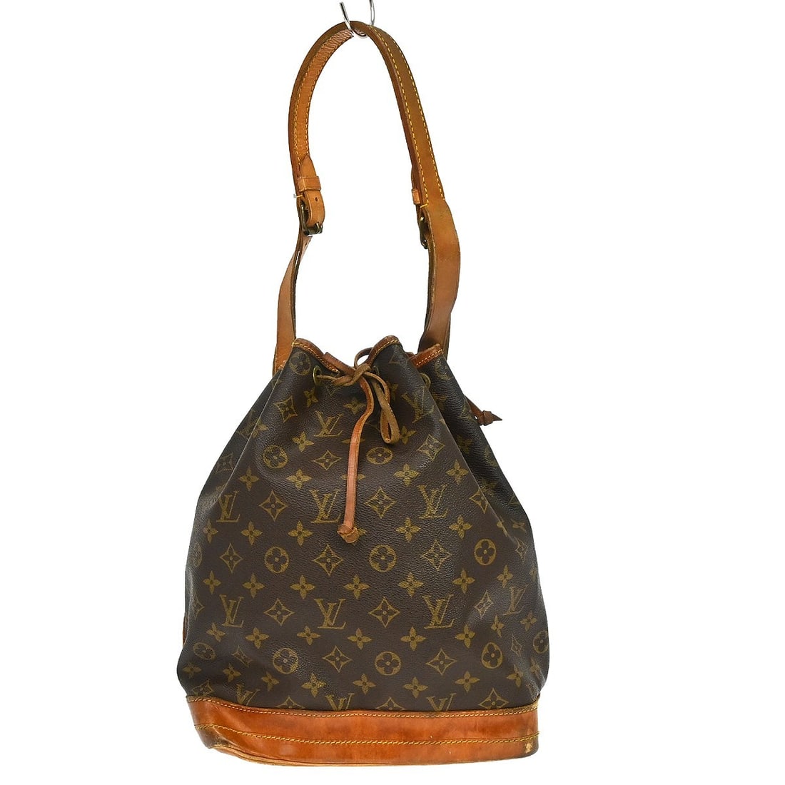 Louis Vuitton Monogram Canvas Noe Shoulder Bag M42224: Louis Vuitton Monogram Canvas Noe Shoulder Bag M42224 This vintage Louis Vuitton Noe drawstring shoulder bag features the iconic monogram canvas leather exterior with beige shoulder straps and a brown