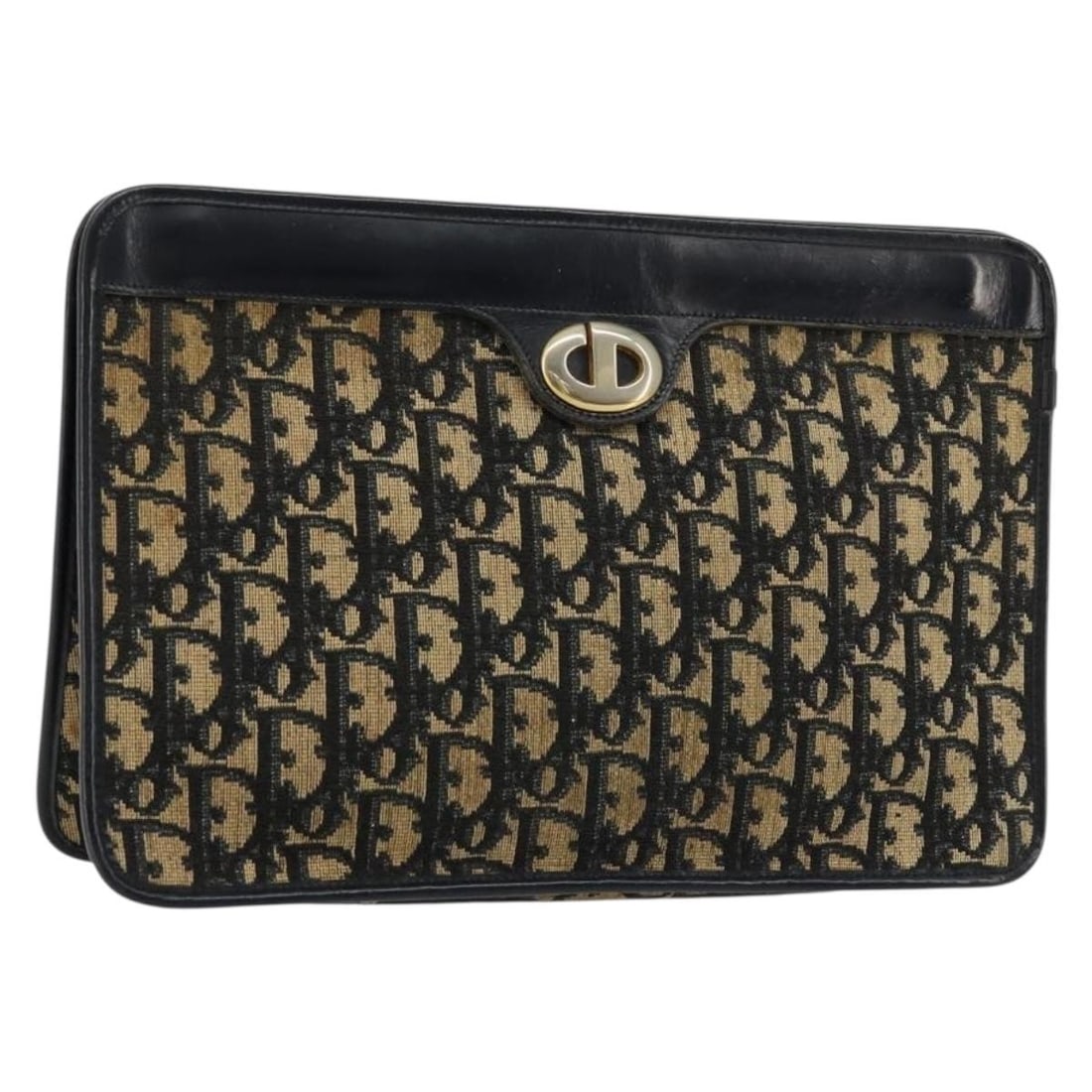 Christian Dior navy gold Trotter canvas clutch bag France: Christian Dior navy gold Trotter canvas clutch bag France This Christian Dior clutch bag features the signature Trotter canvas in navy and gold tones. Designed for women, it is crafted in France and o