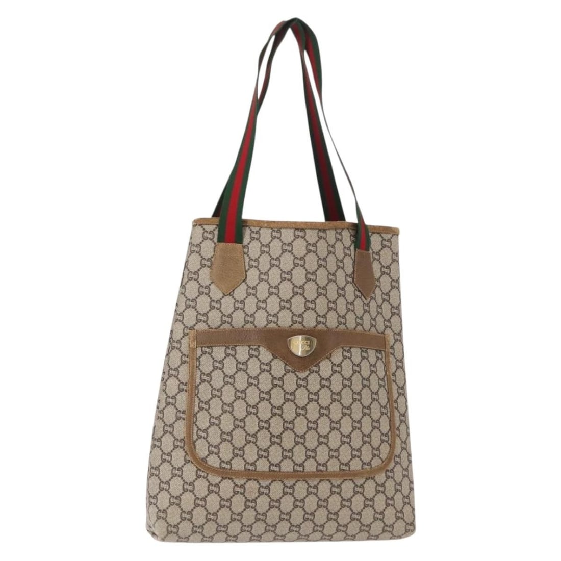 GUCCI GG Plus Supreme Tote Bag Beige Red Green Authentic Italy: GUCCI GG Plus Supreme Tote Bag Beige Red Green Authentic Italy This GUCCI GG Plus Supreme Web Sherry Line Tote Bag is a stylish accessory made in Italy, crafted from durable GG canvas in a chic combin
