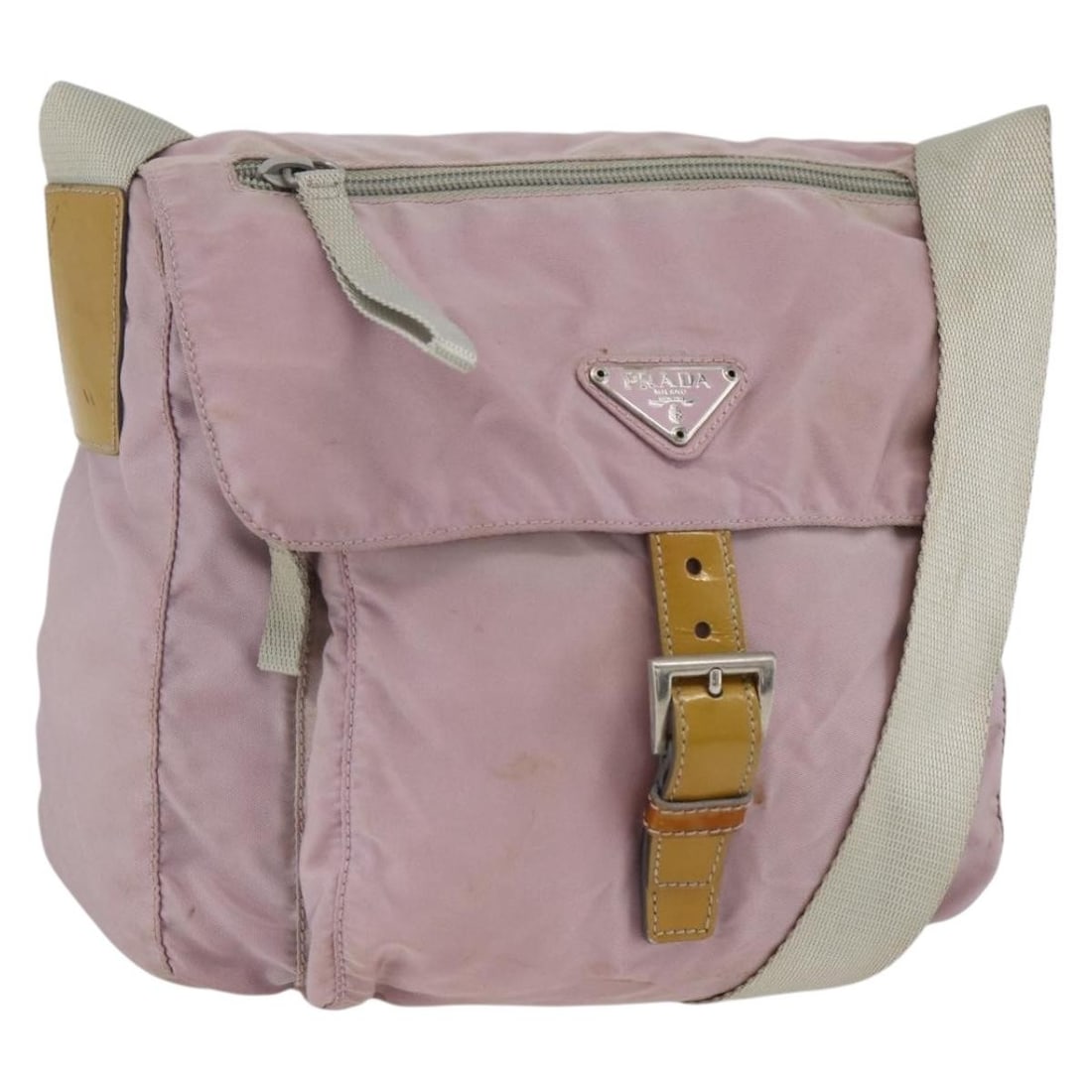Pink Nylon PRADA Shoulder Purse with Silver Accents for Women: Pink Nylon PRADA Shoulder Purse with Silver Accents for Women This PRADA women's shoulder bag features a pink and silver nylon exterior with silver-tone hardware. Made in Italy, the bag offers an adju