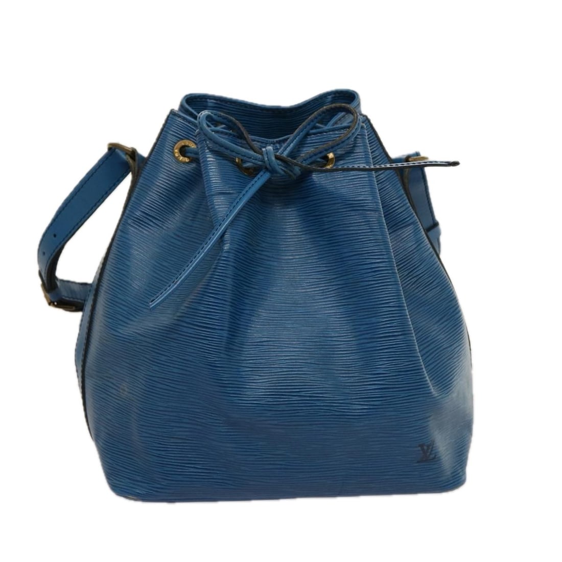 Blue Epi Leather Petit Noe Shoulder Bag by Louis Vuitton: Blue Epi Leather Petit Noe Shoulder Bag by Louis Vuitton The Louis Vuitton Petit Noe handbag is crafted from blue Epi leather and designed for women. It features a spacious interior and a drawstring c