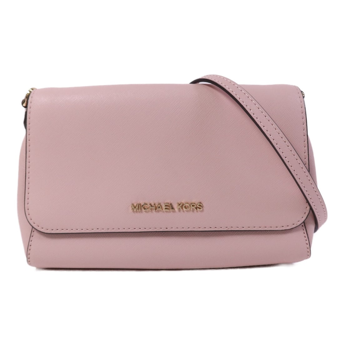 Pink Calfskin Michael Kors Shoulder Bag with Gold Hardware: Pink Calfskin Michael Kors Shoulder Bag with Gold Hardware This Michael Kors shoulder bag features pink calfskin leather and gold hardware. Designed for women, it offers a compact silhouette with a he