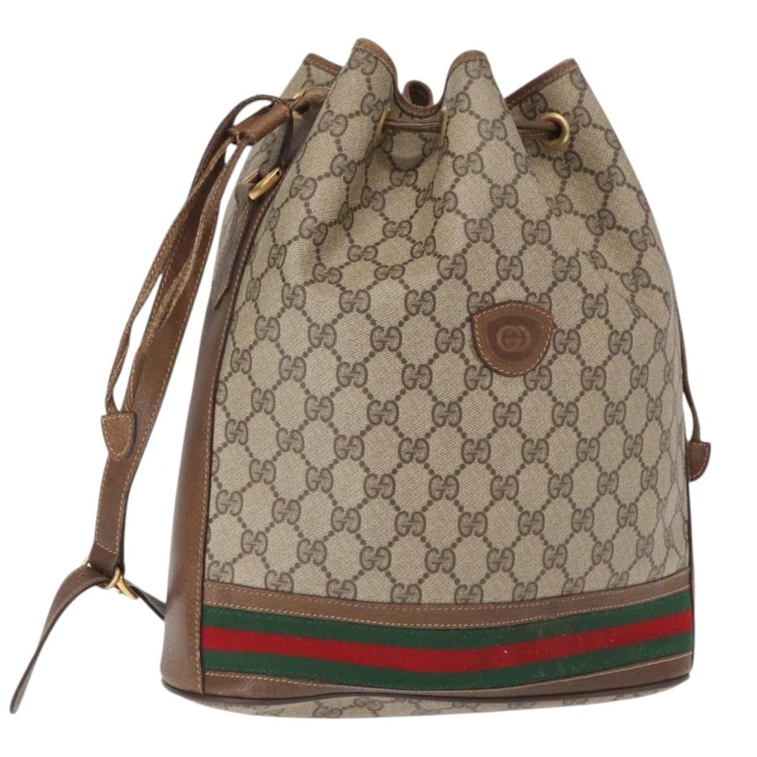 Gucci Beige GG Supreme Sherry Line Gold PVC Shoulder Bag 001 41 0850: Gucci Beige GG Supreme Sherry Line Gold PVC Shoulder Bag 001 41 0850 This Gucci GG Supreme Web Sherry Line shoulder bag features beige PVC leather with gold-tone accents and the iconic GG canvas. The 