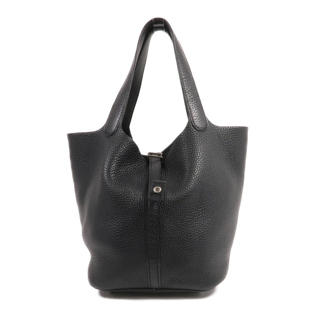 Hermes Picotin MM Black Clemence Leather Handbag with Palladium Hardware: Hermes Picotin MM Black Clemence Leather Handbag with Palladium Hardware This Hermes Picotin MM handbag is crafted from black Taurillon Clemence calfskin leather and features palladium hardware. Made 