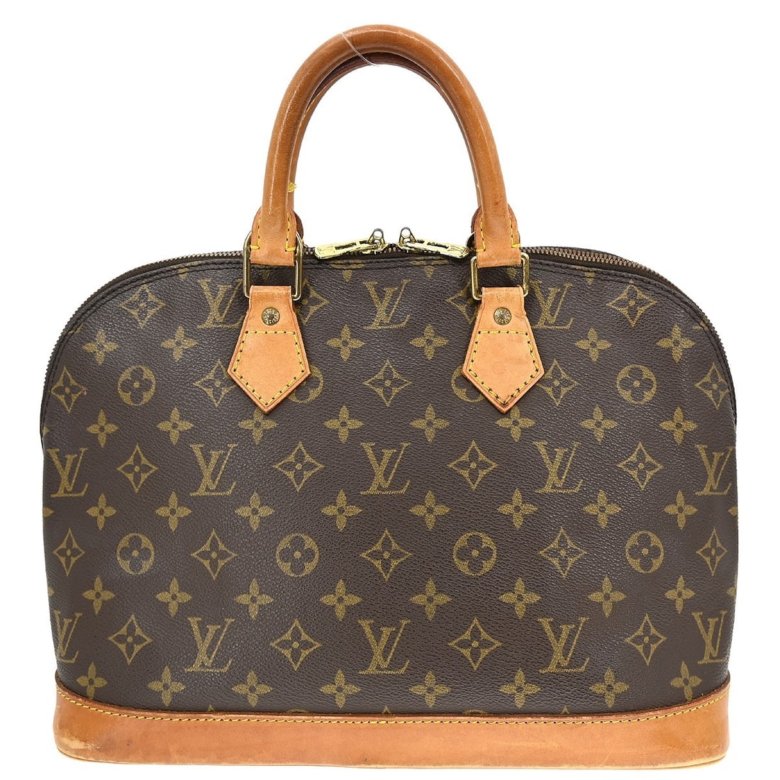 Louis Vuitton Alma Monogram Canvas Medium Handbag: Louis Vuitton Alma Monogram Canvas Medium Handbag This Louis Vuitton Alma handbag features the iconic Monogram canvas exterior with beige double handles and a zip closure. The bag is medium-sized and 