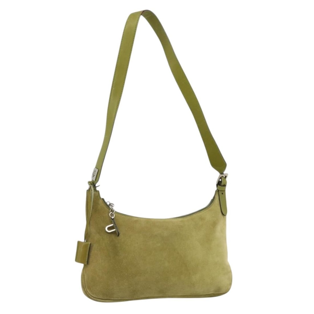 BALLY green silver suede ladies shoulder bag with dust bag and keys: BALLY green silver suede ladies shoulder bag with dust bag and keys This BALLY women's shoulder bag is crafted from green and silver suede, offering a stylish and functional accessory. Made in Italy, 