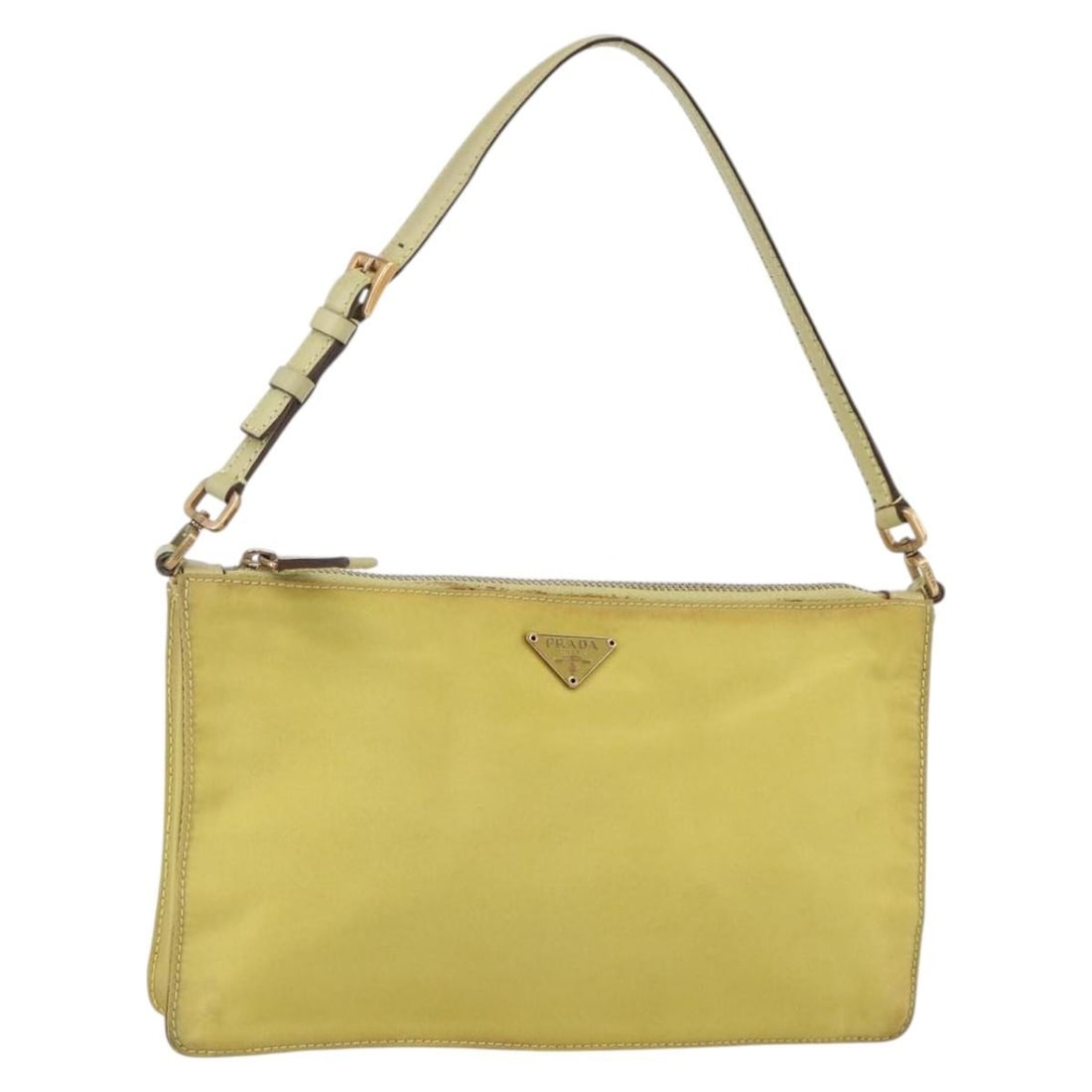 Prada nylon yellow gold accessory pouch Italy: Prada nylon yellow gold accessory pouch Italy This PRADA accessory pouch is crafted from durable nylon in a striking yellow and gold color combination. Made in Italy, it features a compact and practic