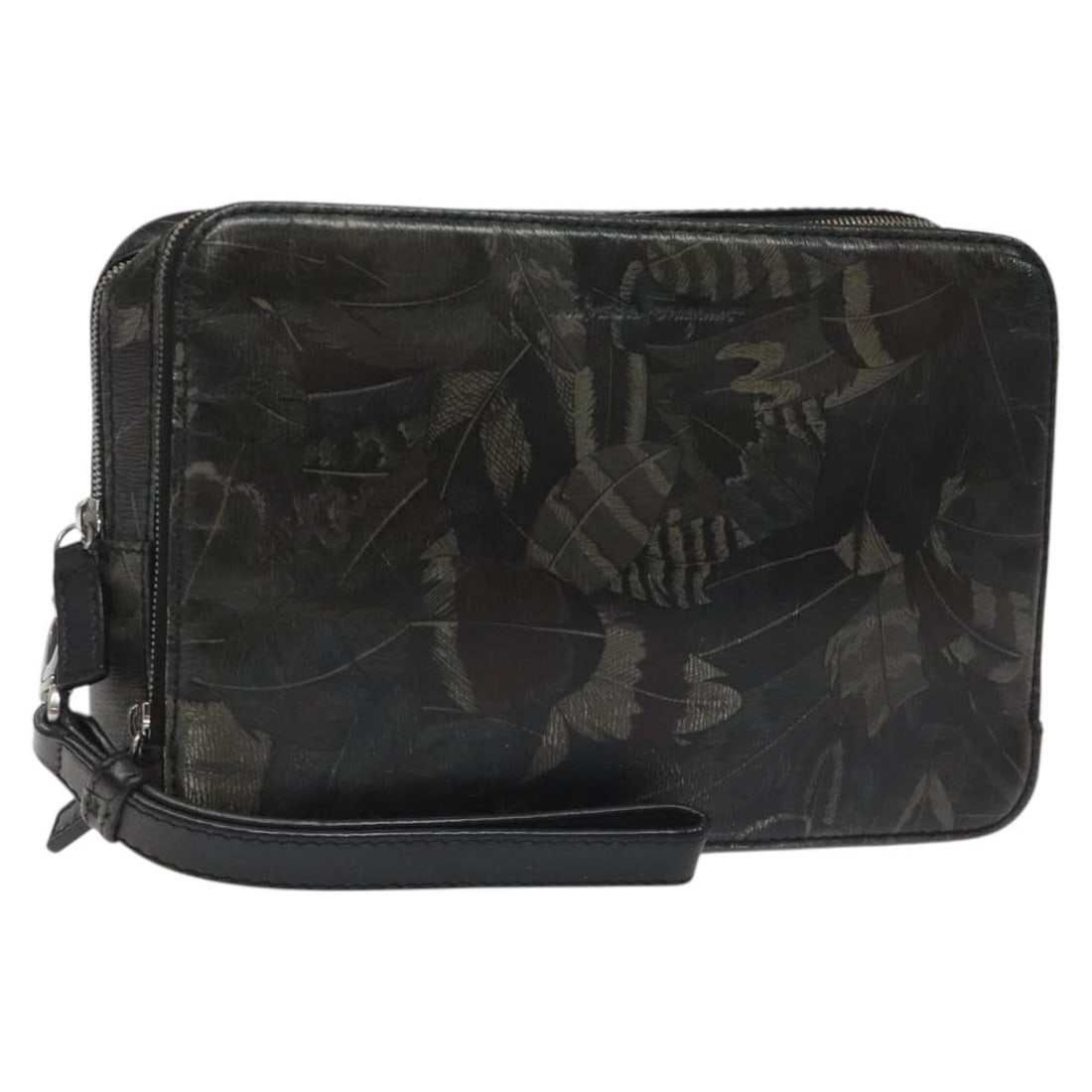 Salvatore Ferragamo Black Leather Clutch with Gold Accents Italy: Salvatore Ferragamo Black Leather Clutch with Gold Accents Italy This Salvatore Ferragamo clutch bag is crafted from black leather with gold accents. Designed for women, it features a compact silhouet