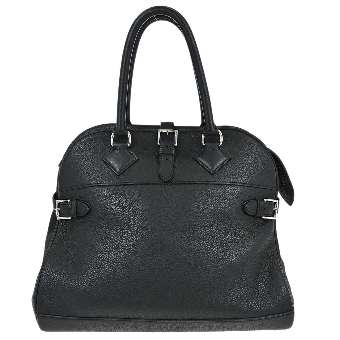 Hermes Atlus 35 black leather top handle bag: Hermes Atlus 35 black leather top handle bag This Hermes Atlus 35 handbag is crafted from black Togo leather and features double handles for comfortable carrying. The bag is designed with lock and bot