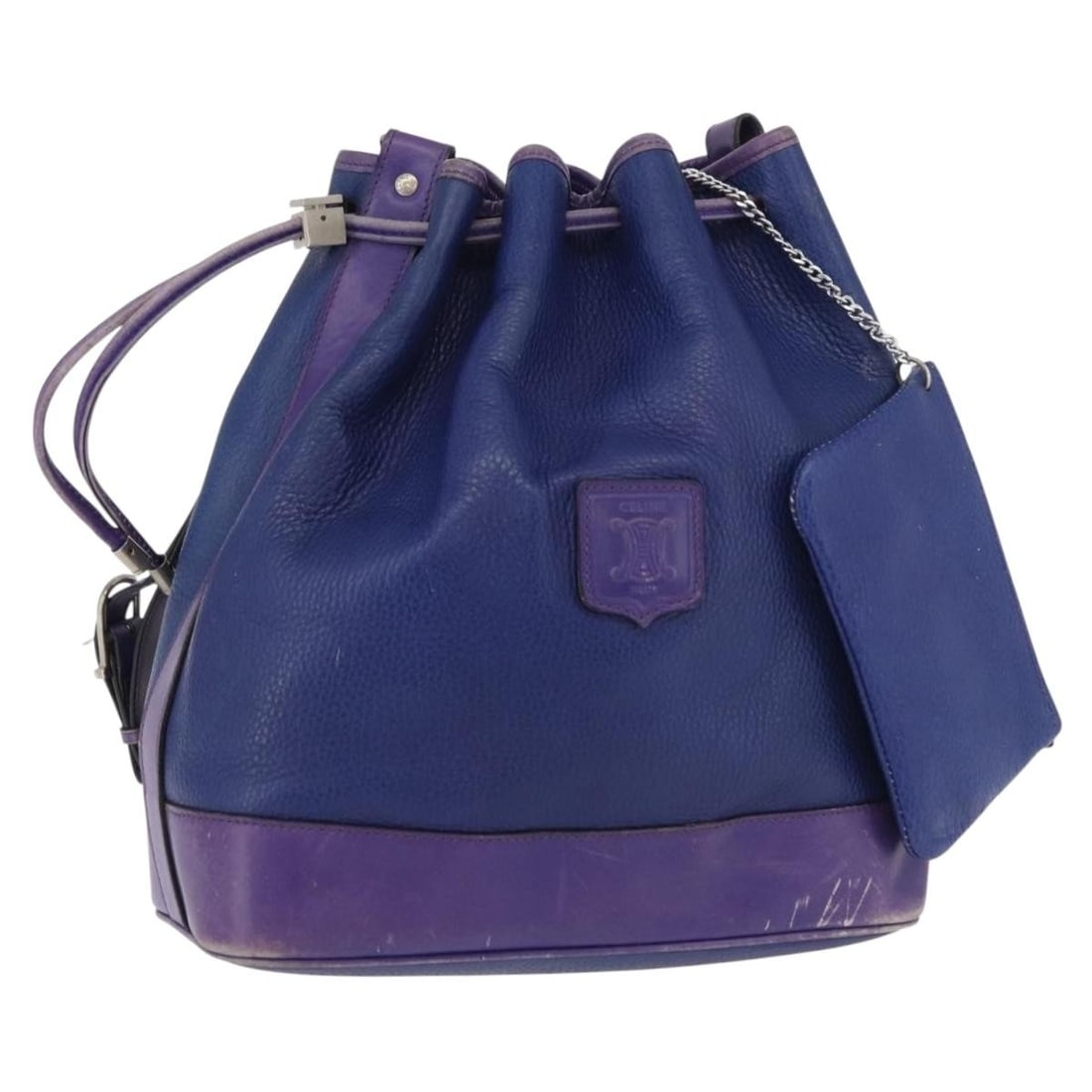 Celine blue silver leather shoulder bag with pouch Italy: Celine blue silver leather shoulder bag with pouch Italy This CELINE shoulder bag is crafted from blue and silver leather and features an adjustable shoulder strap. Made in Italy, the bag has a height