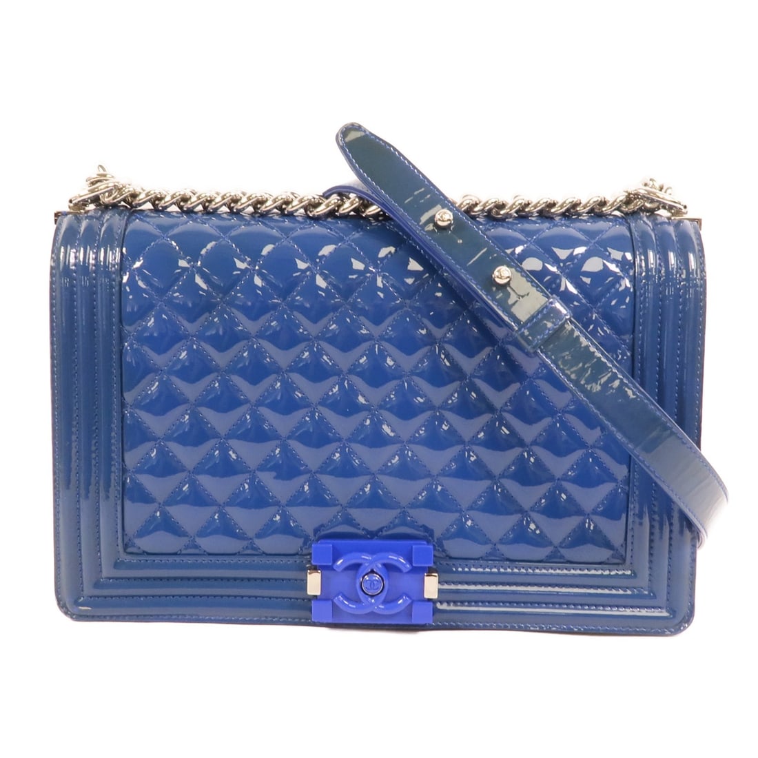 Blue Patent Leather CHANEL Boy 28 Shoulder Bag (1 of 17)