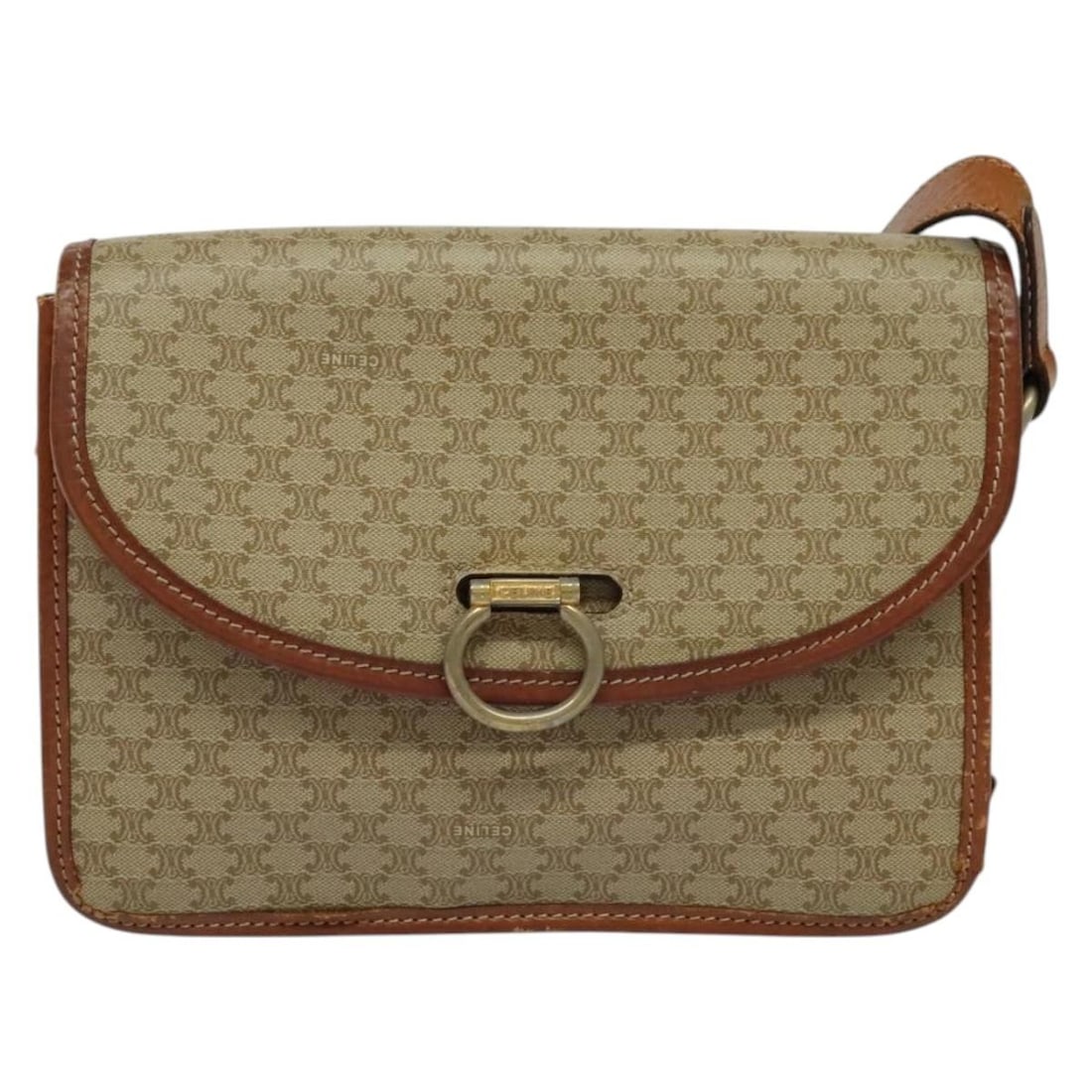 Celine Macadam Canvas and Leather Shoulder Bag Beige 24cm: Celine Macadam Canvas and Leather Shoulder Bag Beige 24cm This Celine Macadam Shoulder Bag for women features beige canvas material with leather accents. It measures 24cm x 17cm x 10cm and was made in