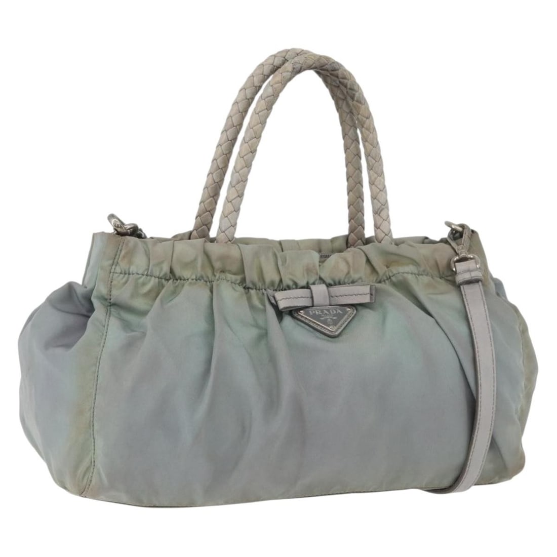Prada green nylon shoulder bag with strap: Prada green nylon shoulder bag with strap This PRADA handbag offers versatile style with its 2-way design, allowing it to be carried by hand or over the shoulder using the included strap. Crafted from
